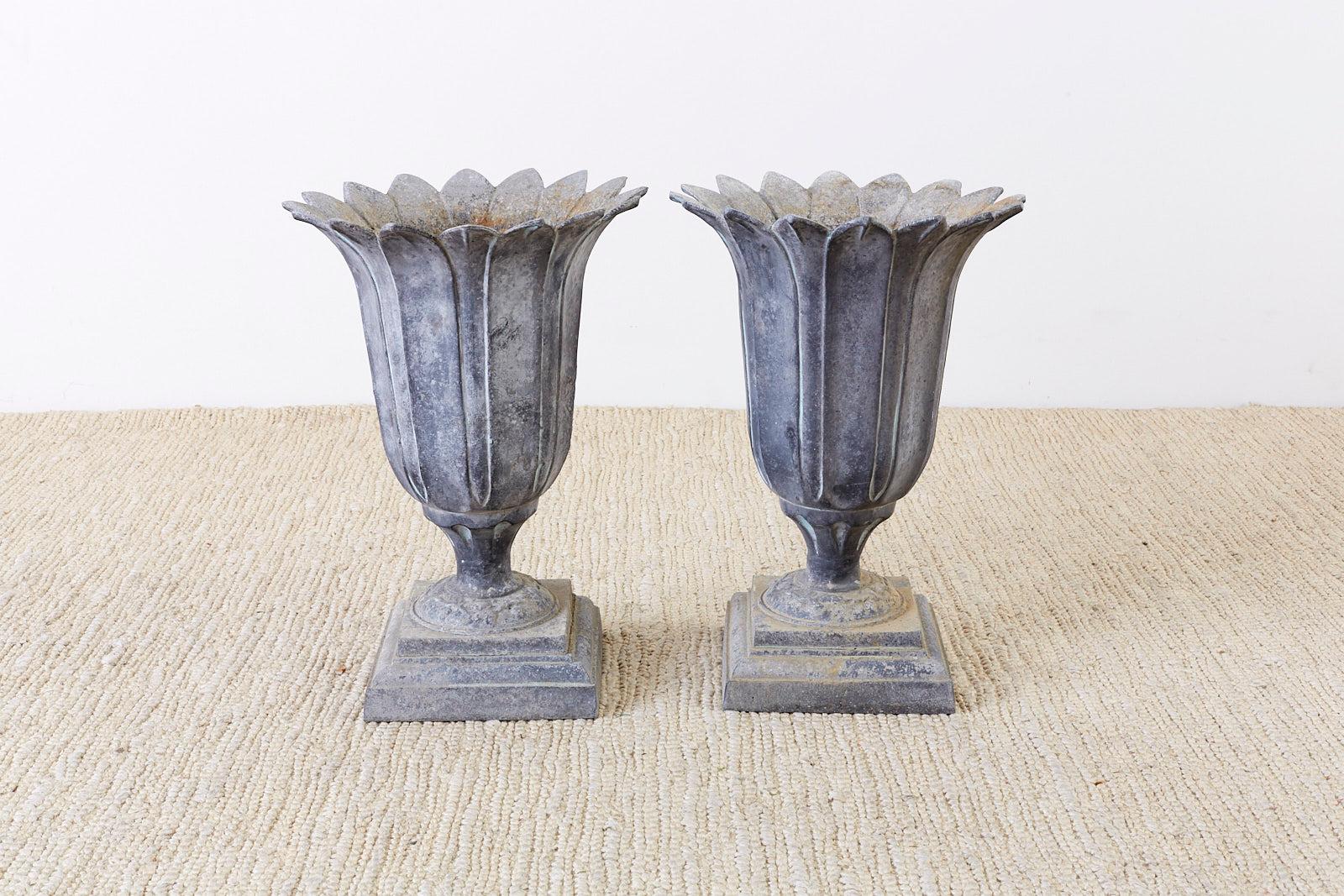 Pair of French Neoclassical Tulip Form Garden Urn Planters 6