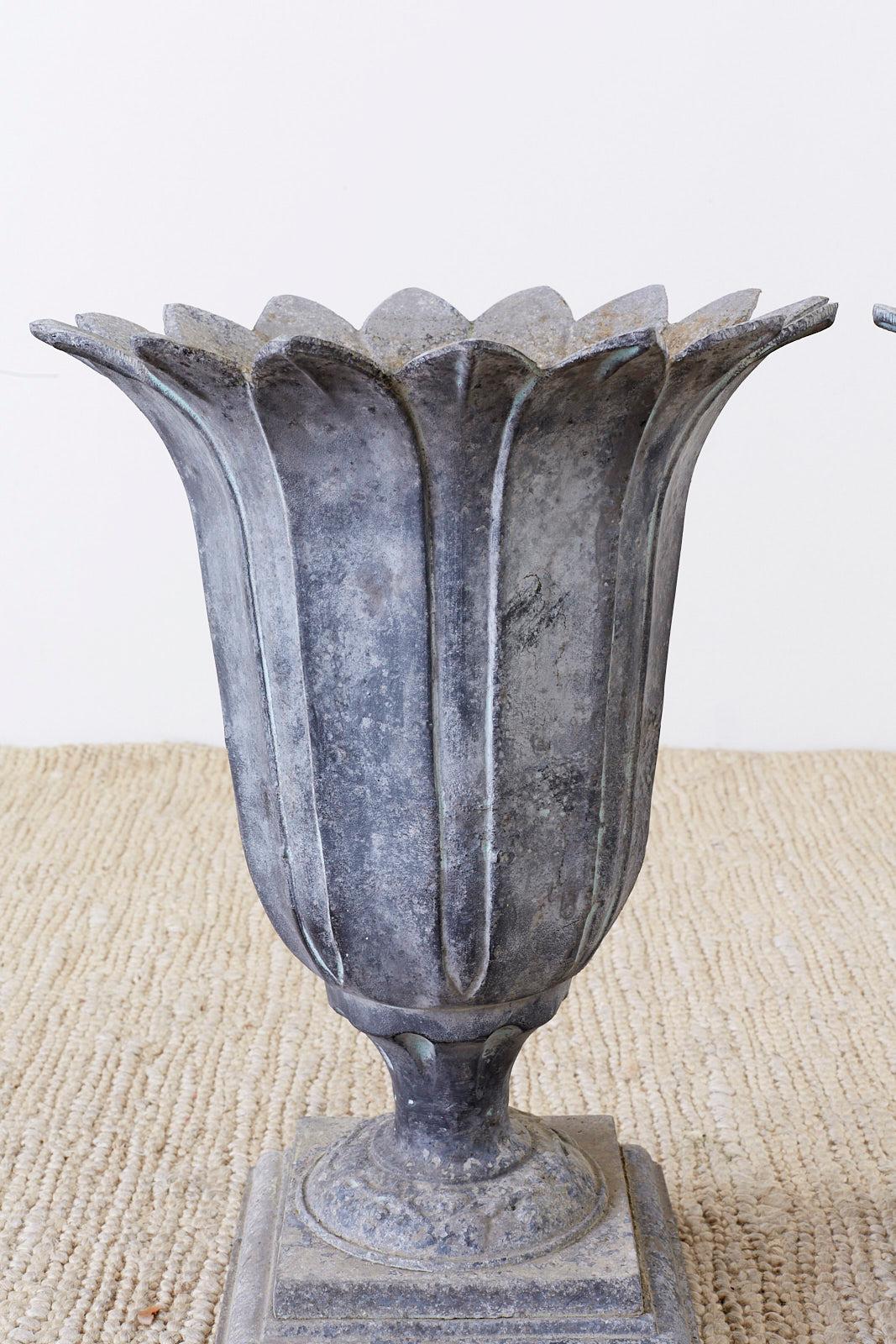 Pair of French Neoclassical Tulip Form Garden Urn Planters 7