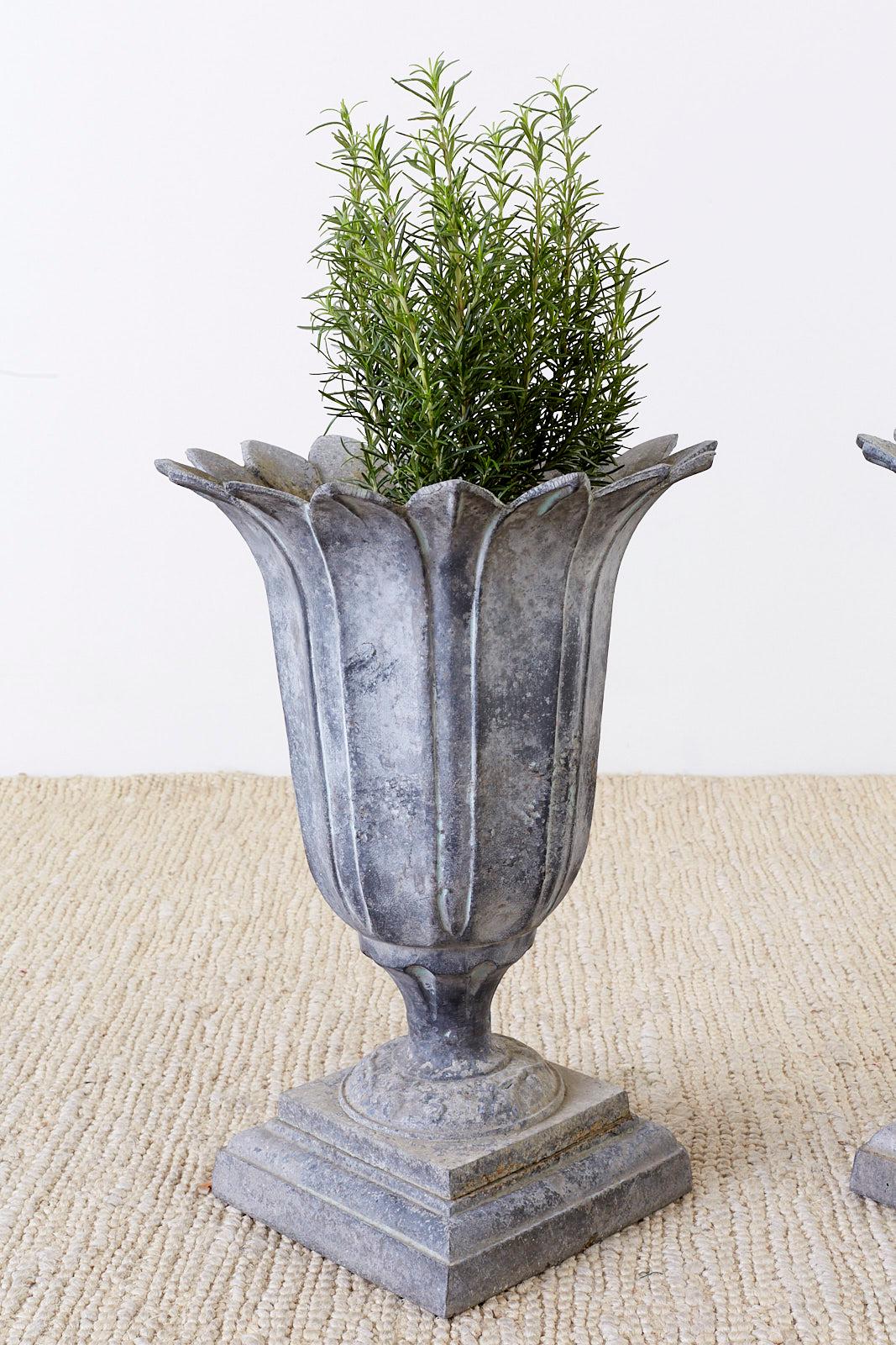 Hand-Crafted Pair of French Neoclassical Tulip Form Garden Urn Planters
