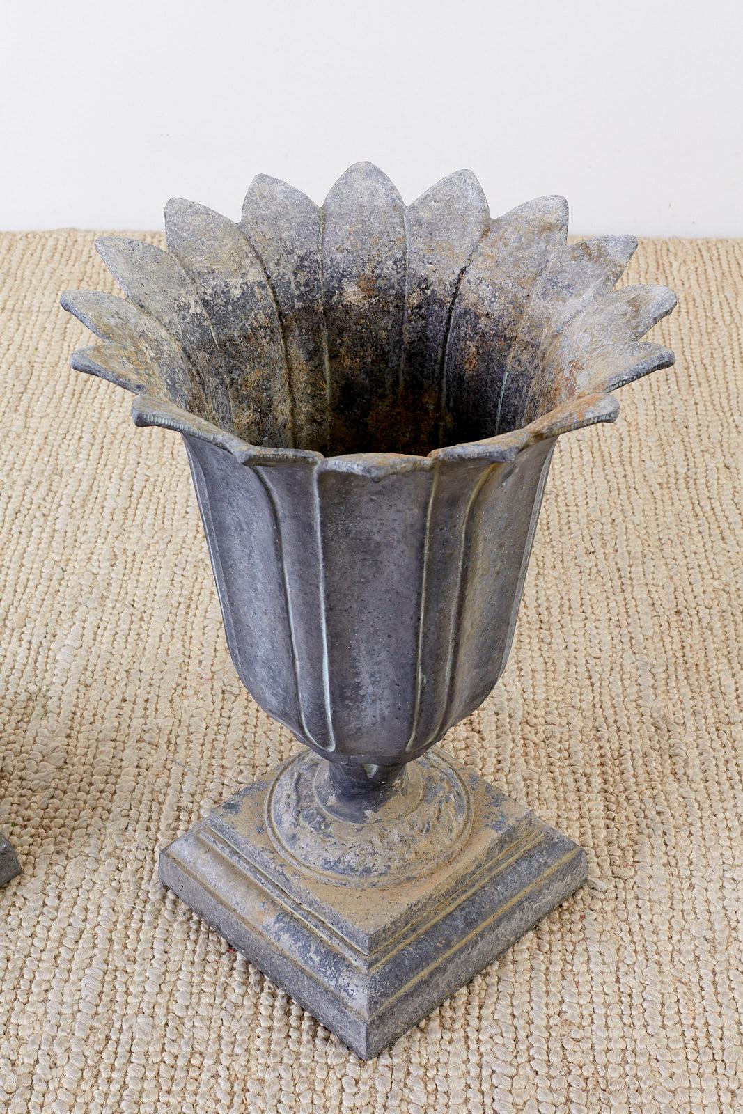 Pair of French Neoclassical Tulip Form Garden Urn Planters In Good Condition In Rio Vista, CA