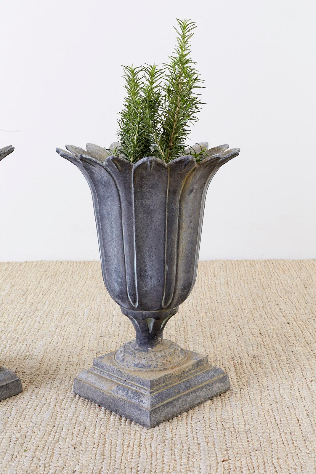 20th Century Pair of French Neoclassical Tulip Form Garden Urn Planters
