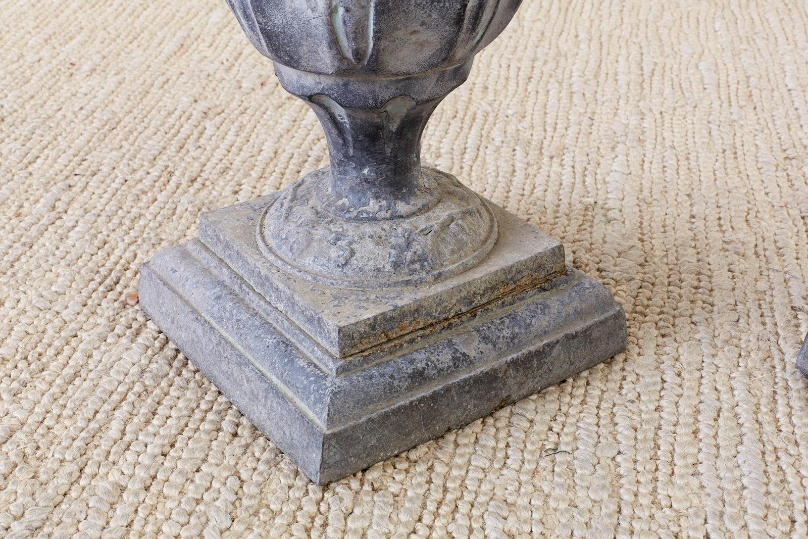 Iron Pair of French Neoclassical Tulip Form Garden Urn Planters