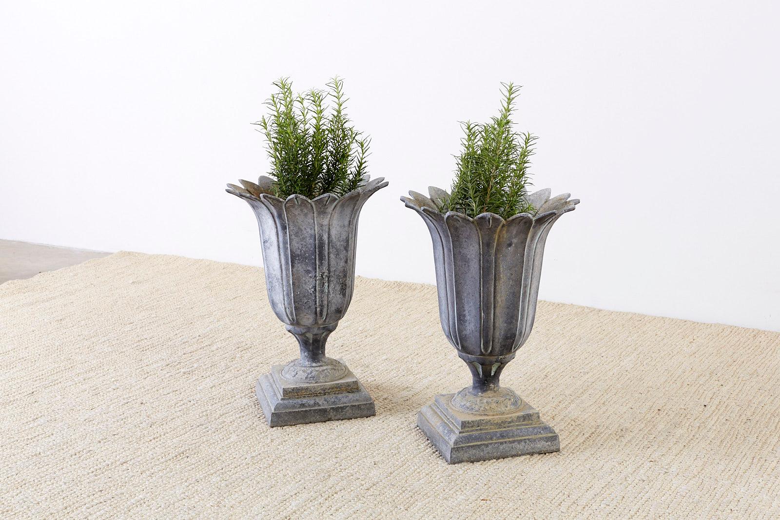 Pair of French Neoclassical Tulip Form Garden Urn Planters 1