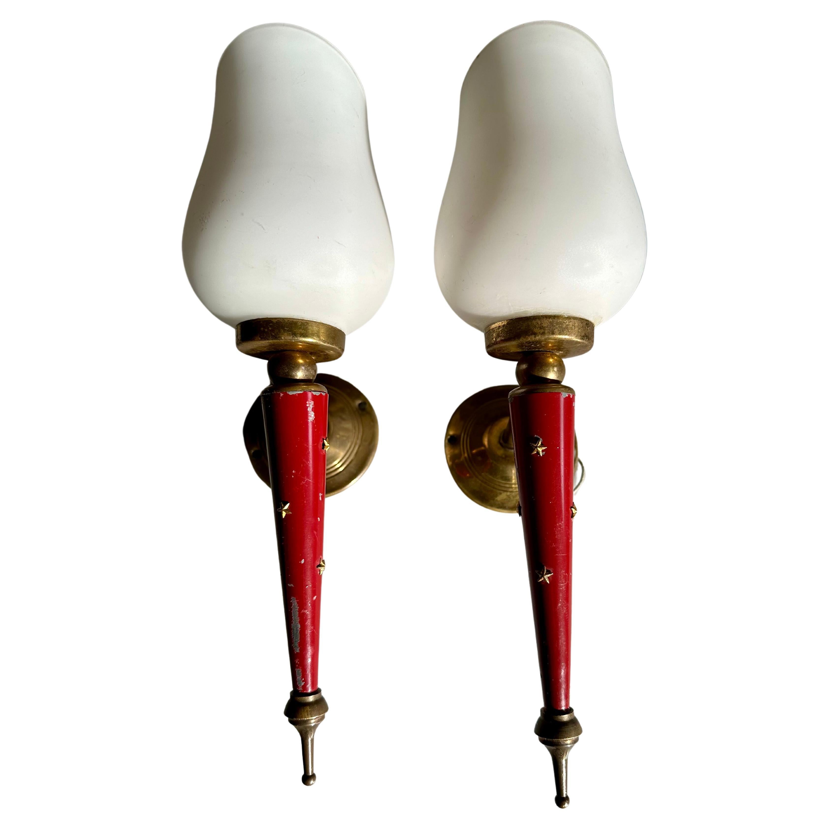 Pair of French Neoclassical Wall Sconces Inspired by Maison Arlus, with stars For Sale