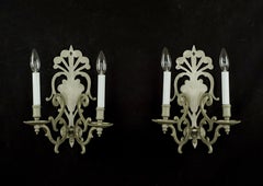Pair of French Nickel Plated 2 Arm Wall Sconces