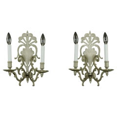 Antique Pair of French Nickel Plated 2 Arm Wall Sconces