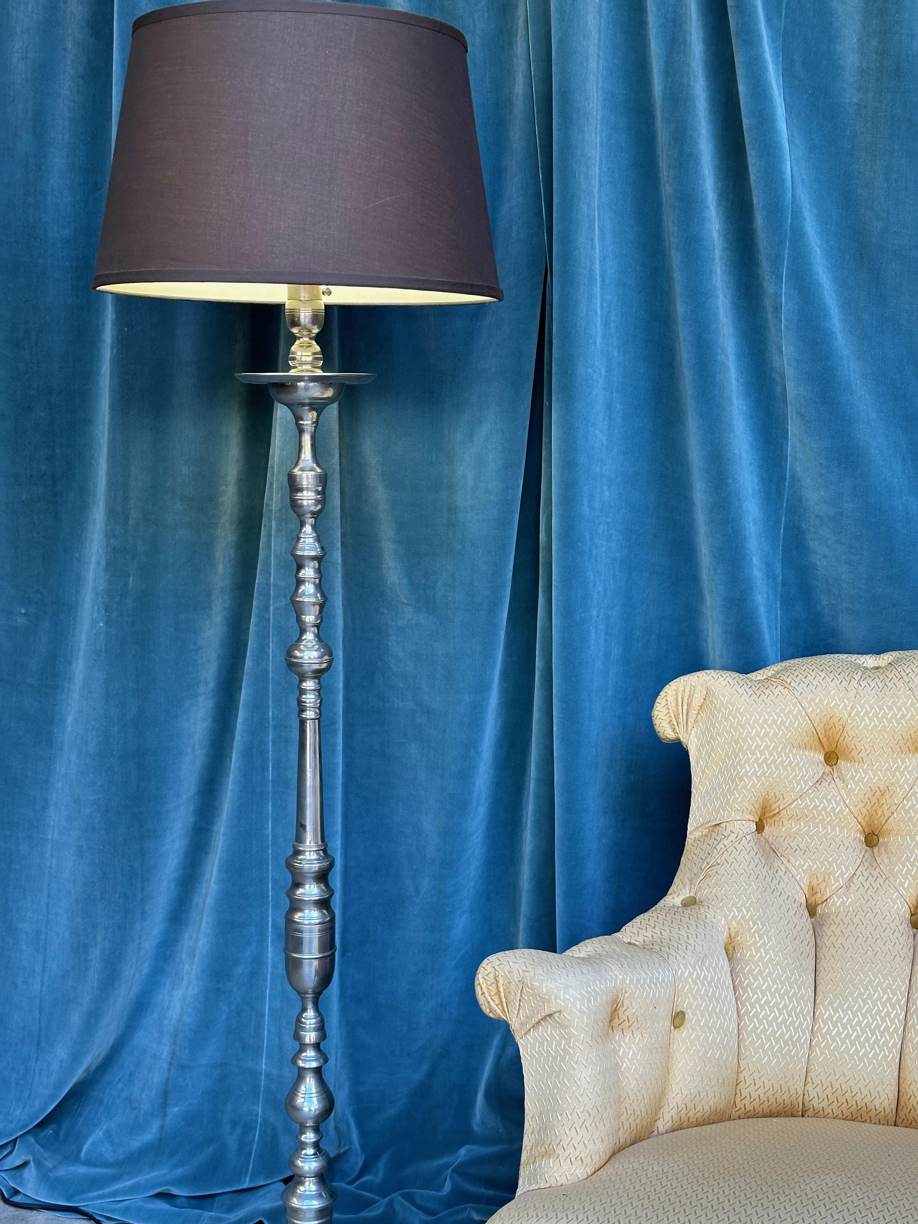 Pair of French Nickel Plated Floor Lamps In Good Condition For Sale In Buchanan, NY