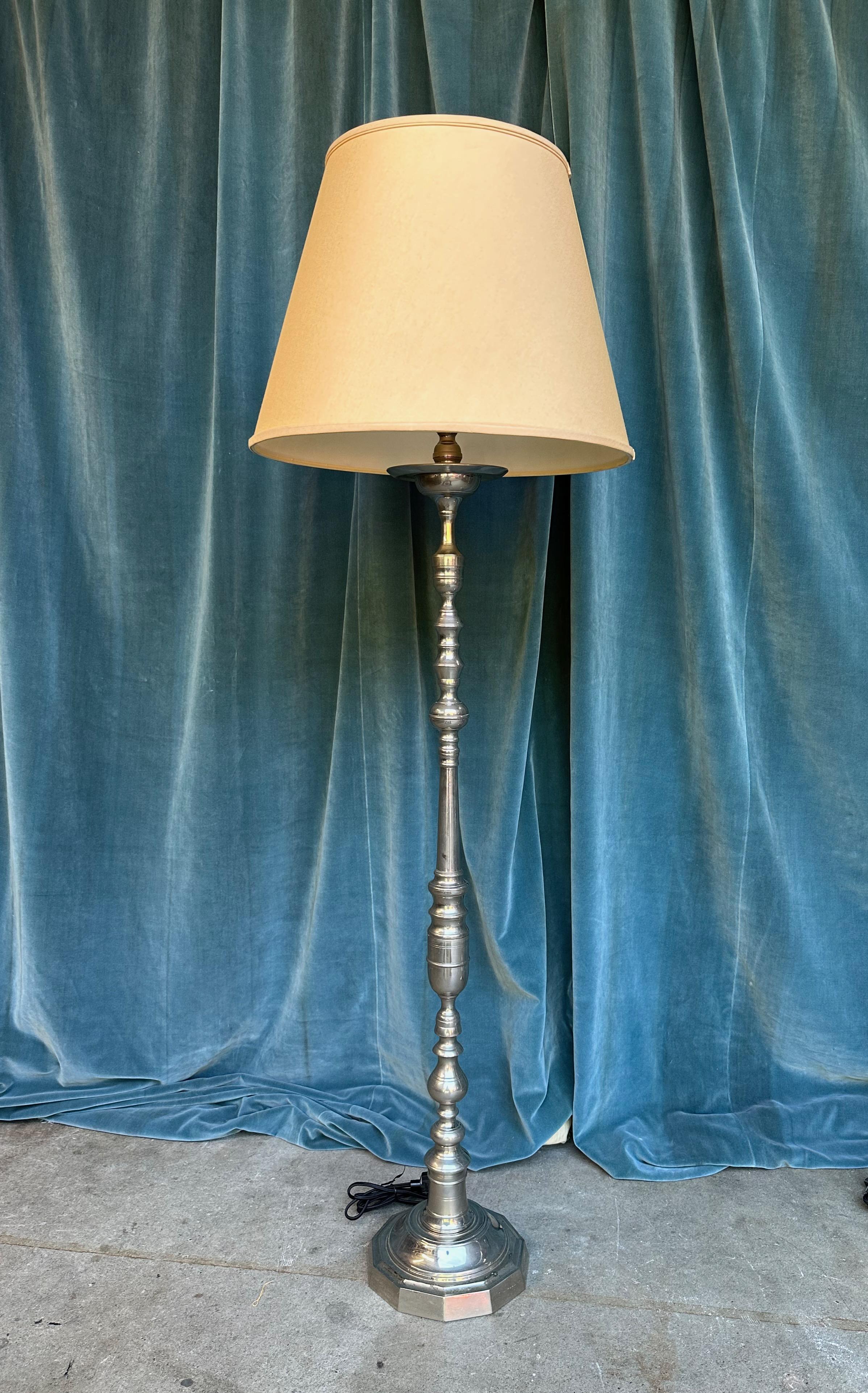 Mid-20th Century Pair of French Nickel Plated Floor Lamps For Sale