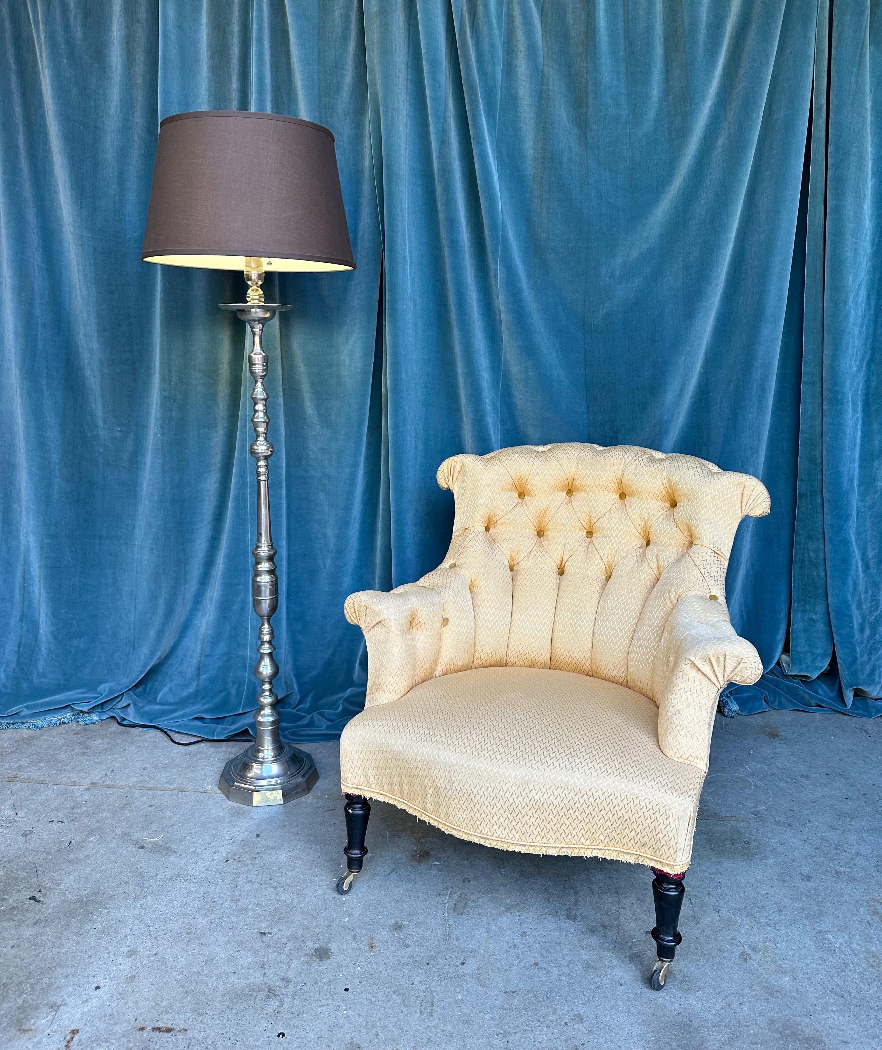 Brass Pair of French Nickel Plated Floor Lamps For Sale