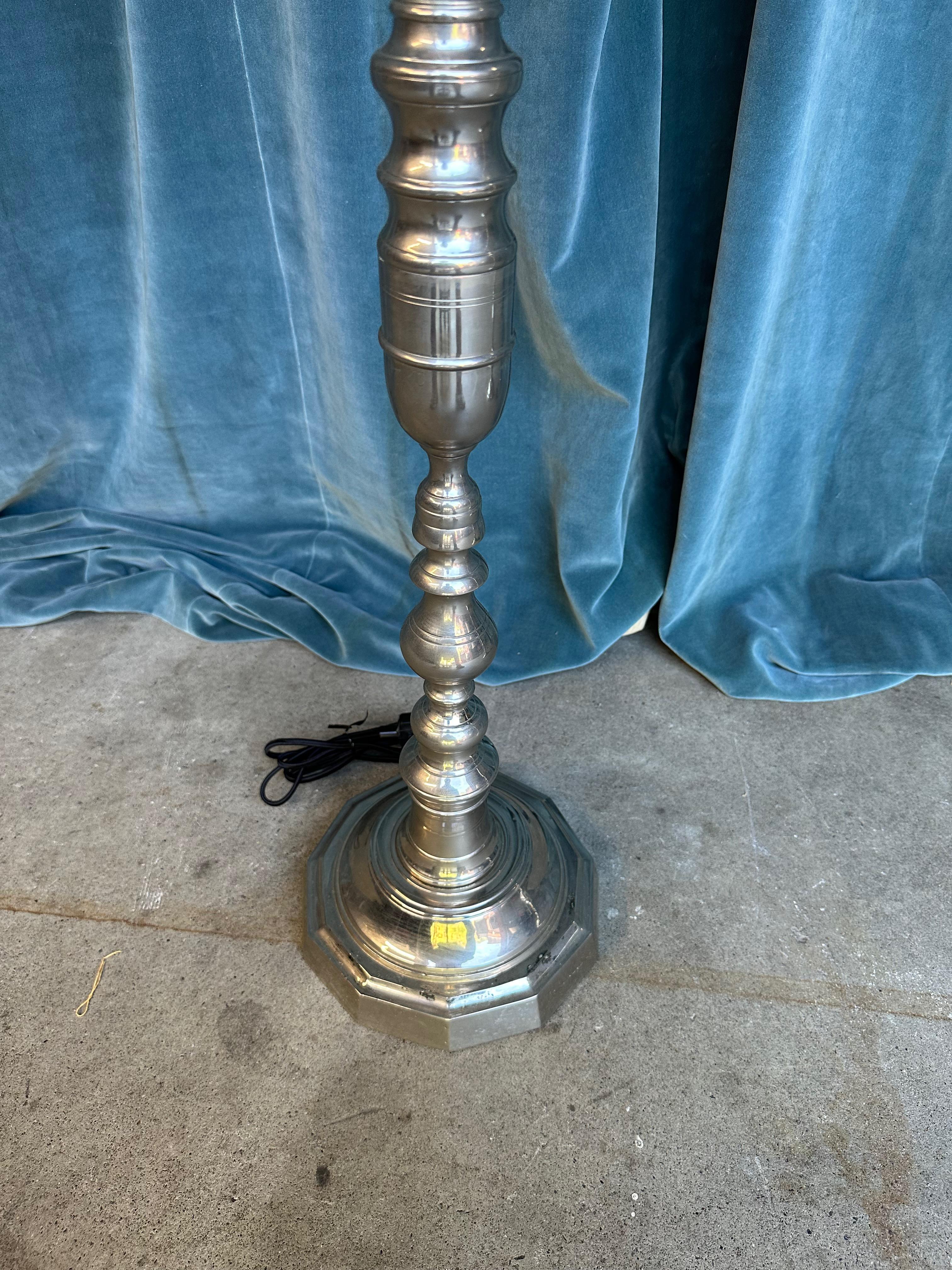 Pair of French Nickel Plated Floor Lamps For Sale 1