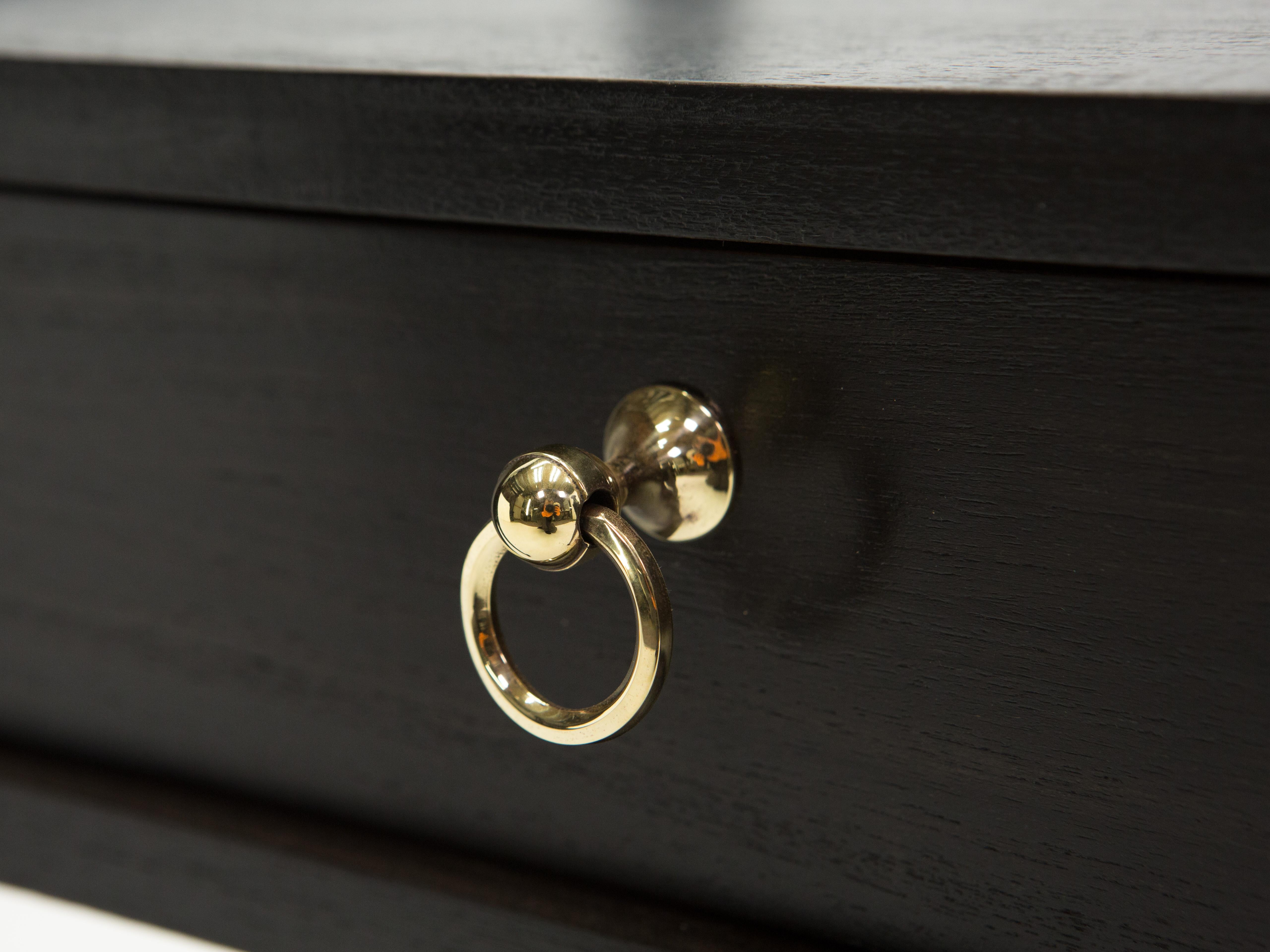 Late 20th Century Pair of French Night Stands Black Tinted Wood and Brass, 1970s For Sale