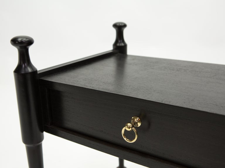 Pair of French Night Stands Black Tinted Wood and Brass, 1970s For Sale 1