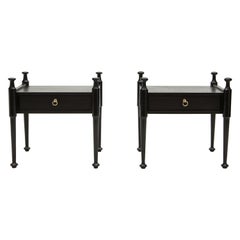 Pair of French Night Stands Black Tinted Wood and Brass, 1970s