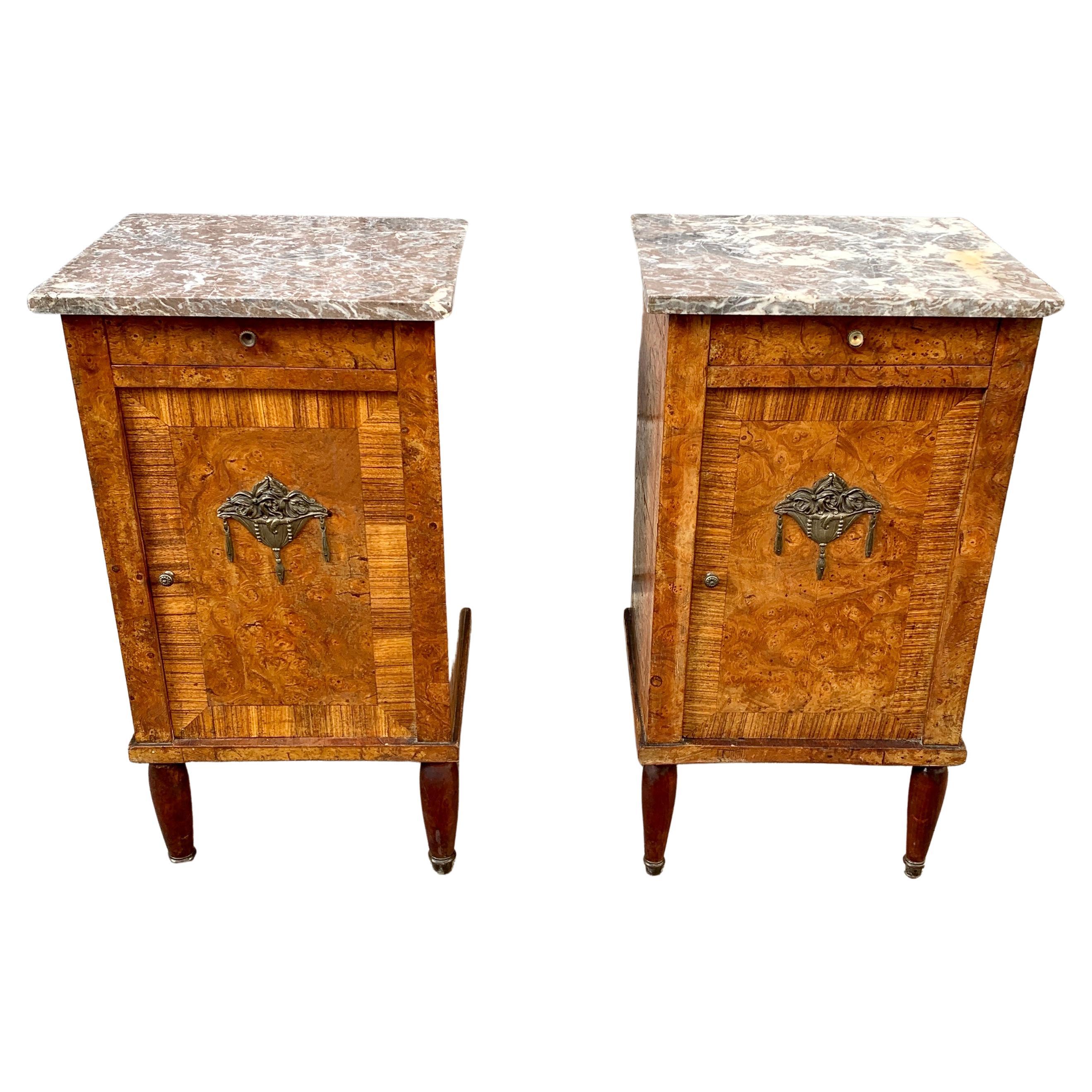 Mid-20th Century Pair of French Nightstands in Walnut Root