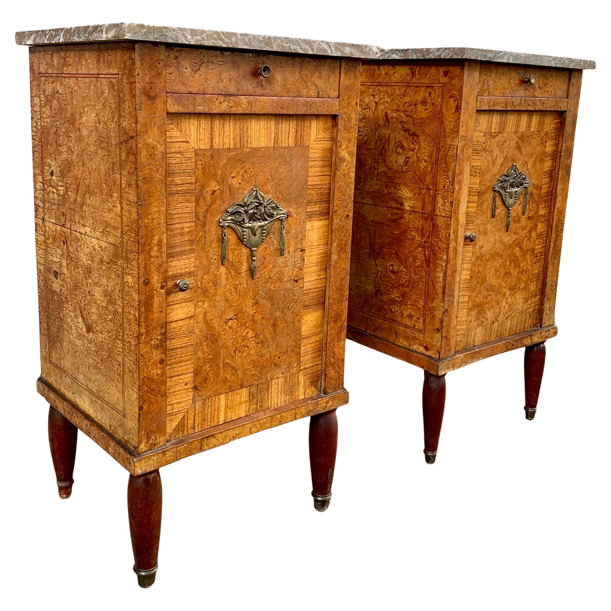 Pair of French Nightstands in Walnut Root 1