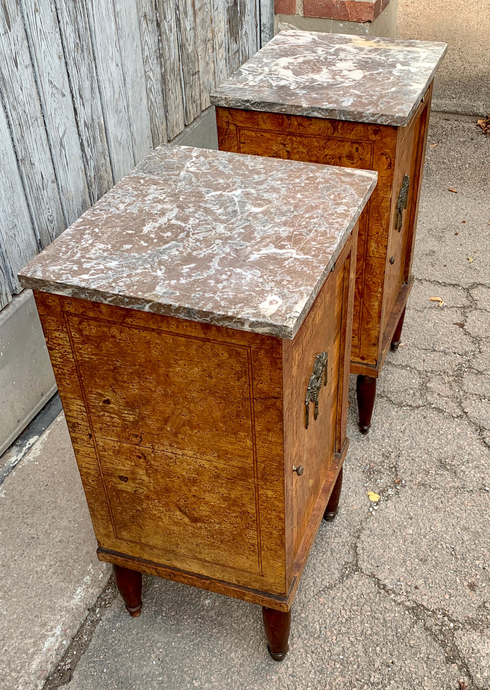 Pair of French Nightstands in Walnut Root 2