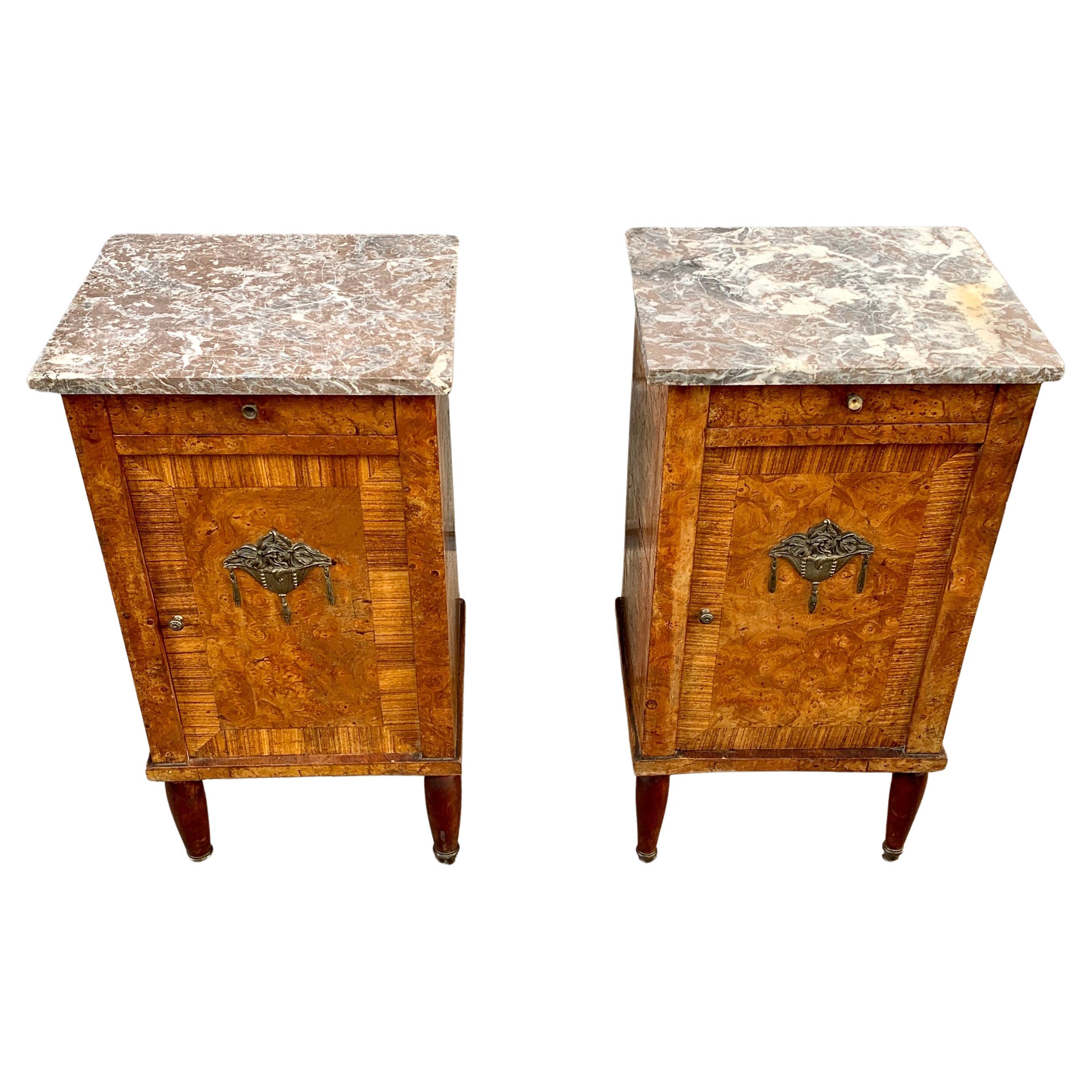 Pair of French Nightstands in Walnut Root