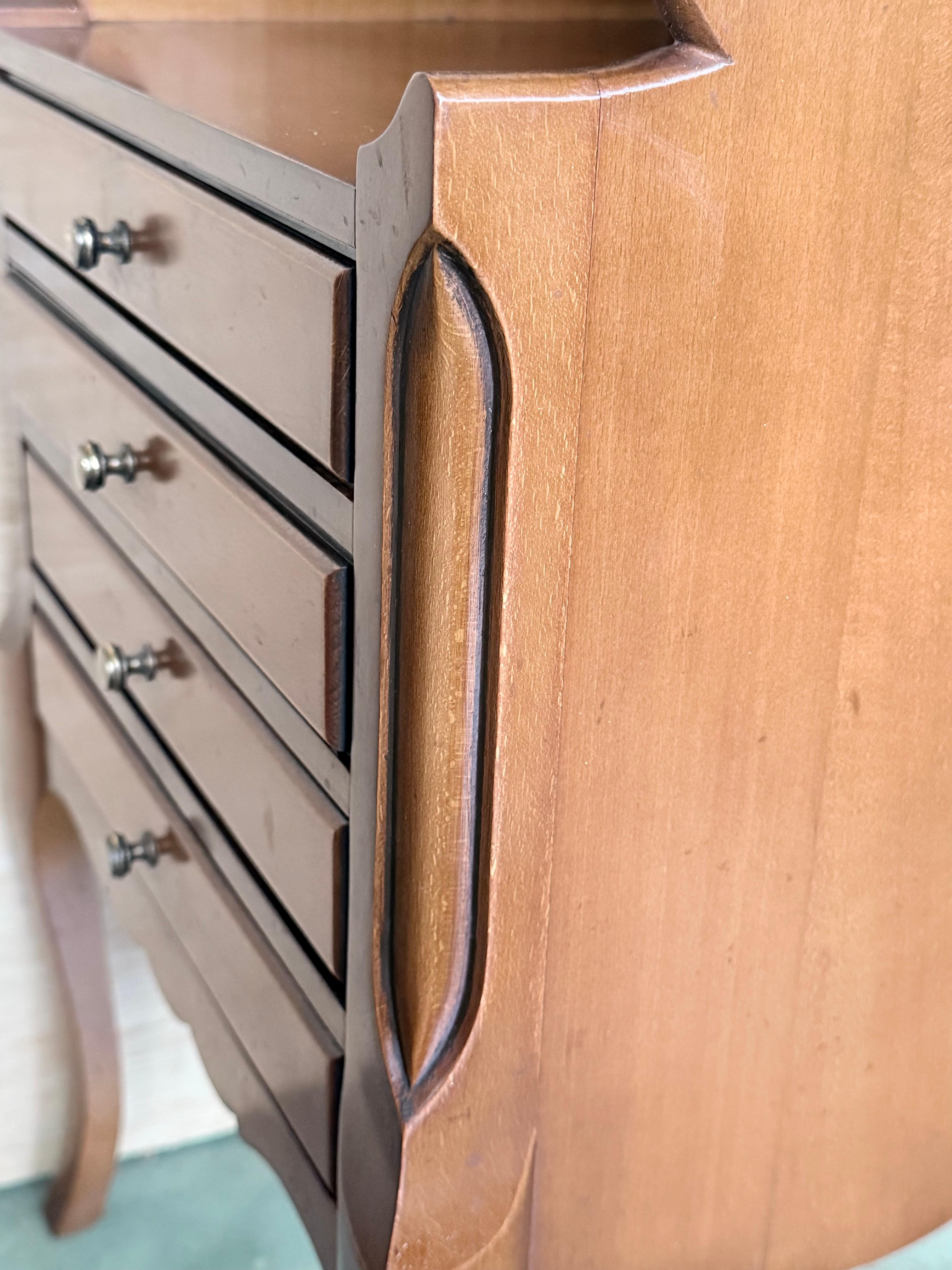 Pair of French nightstands with High Shelve and Four Low Drawers en vente 5