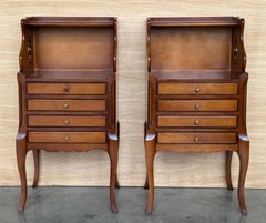 Pair of French nightstands with High Shelve and Four Low Drawers