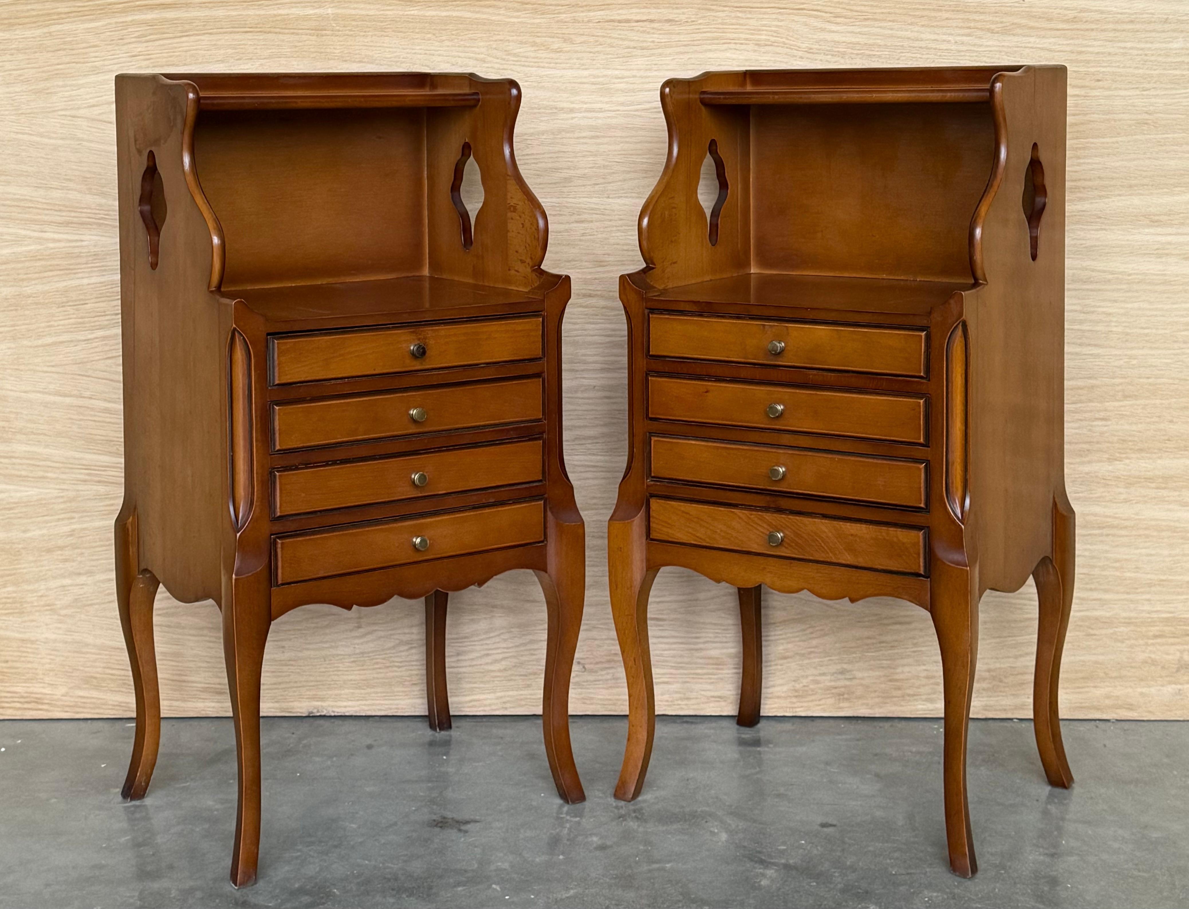 Pair of French nightstands with High Shelve and Four Low Drawers Bon état - En vente à Miami, FL