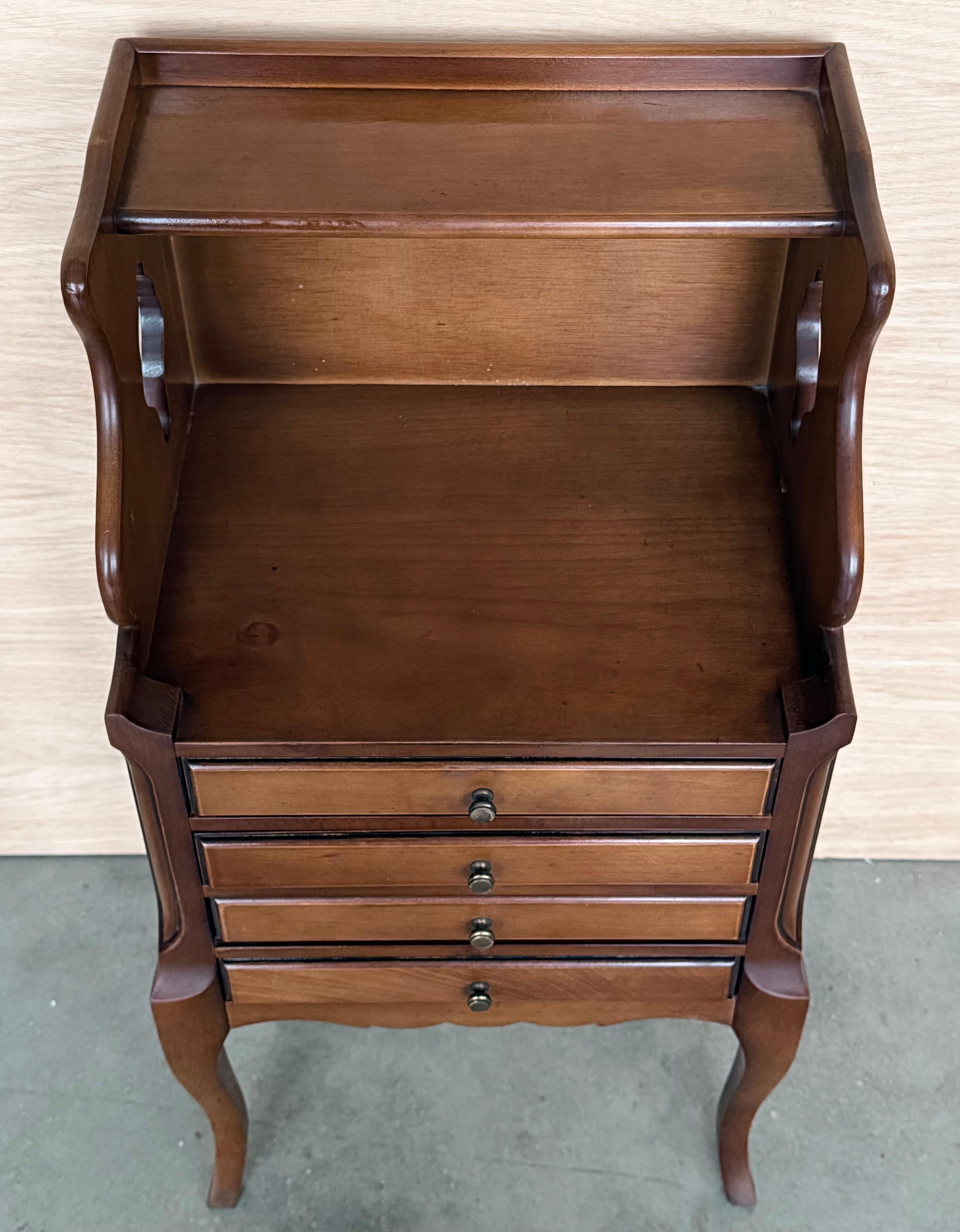 Bois Pair of French nightstands with High Shelve and Four Low Drawers en vente