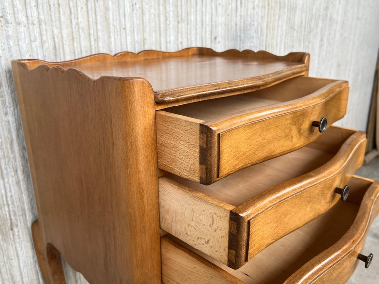 Pair of French Nightstands with Three Drawers and Carbriole Legs at