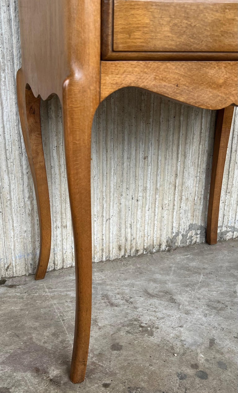 Pair of French Nightstands with Three Drawers and Carbriole Legs at