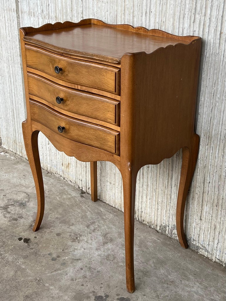 Pair of French Nightstands with Three Drawers and Carbriole Legs at