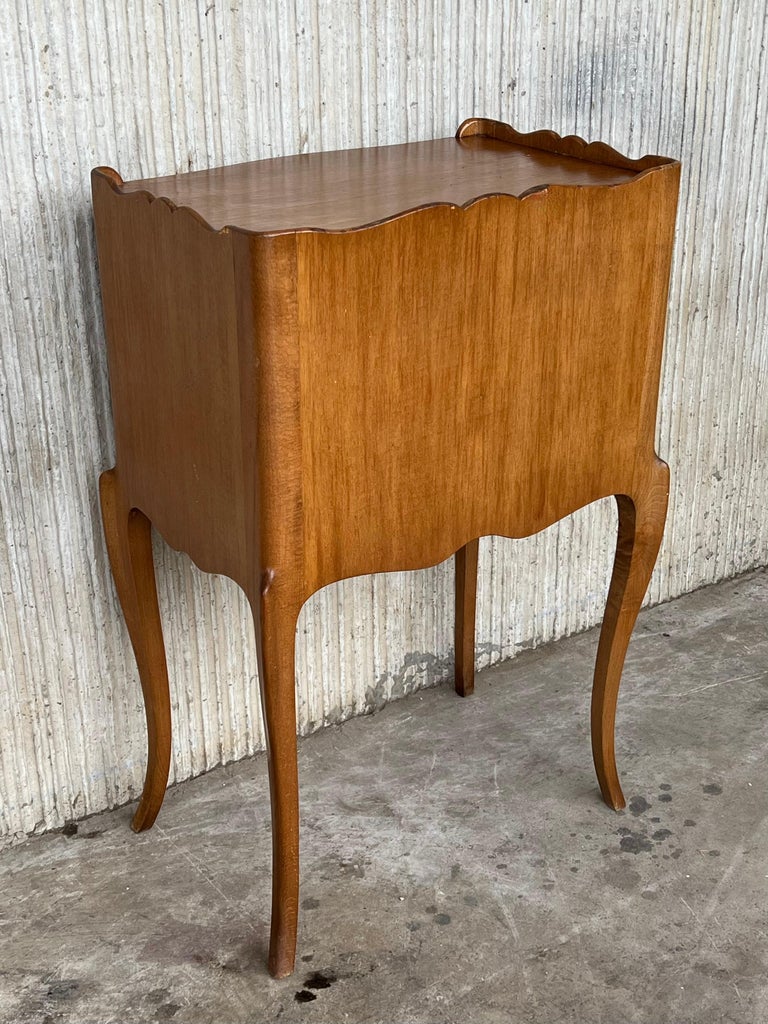 Pair of French Nightstands with Three Drawers and Carbriole Legs at