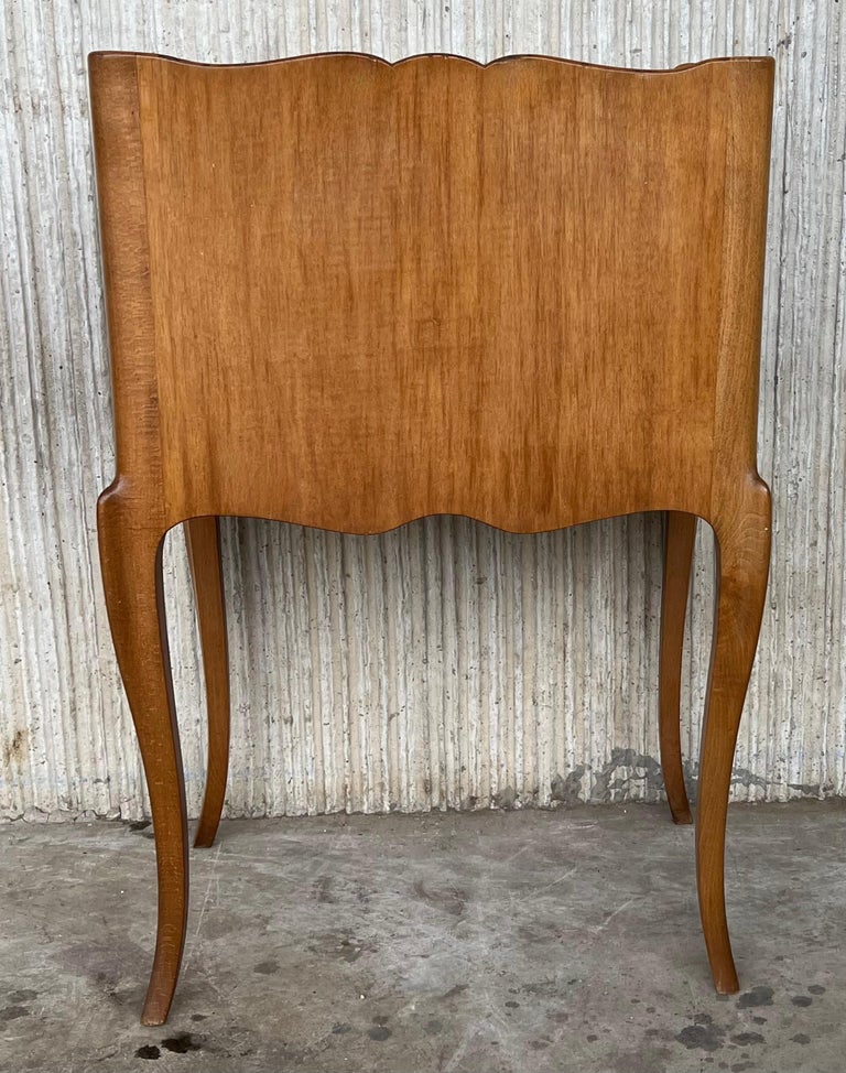 Pair of French Nightstands with Three Drawers and Carbriole Legs at