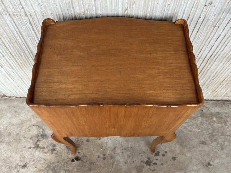 Pair of French Nightstands with Three Drawers and Carbriole Legs at