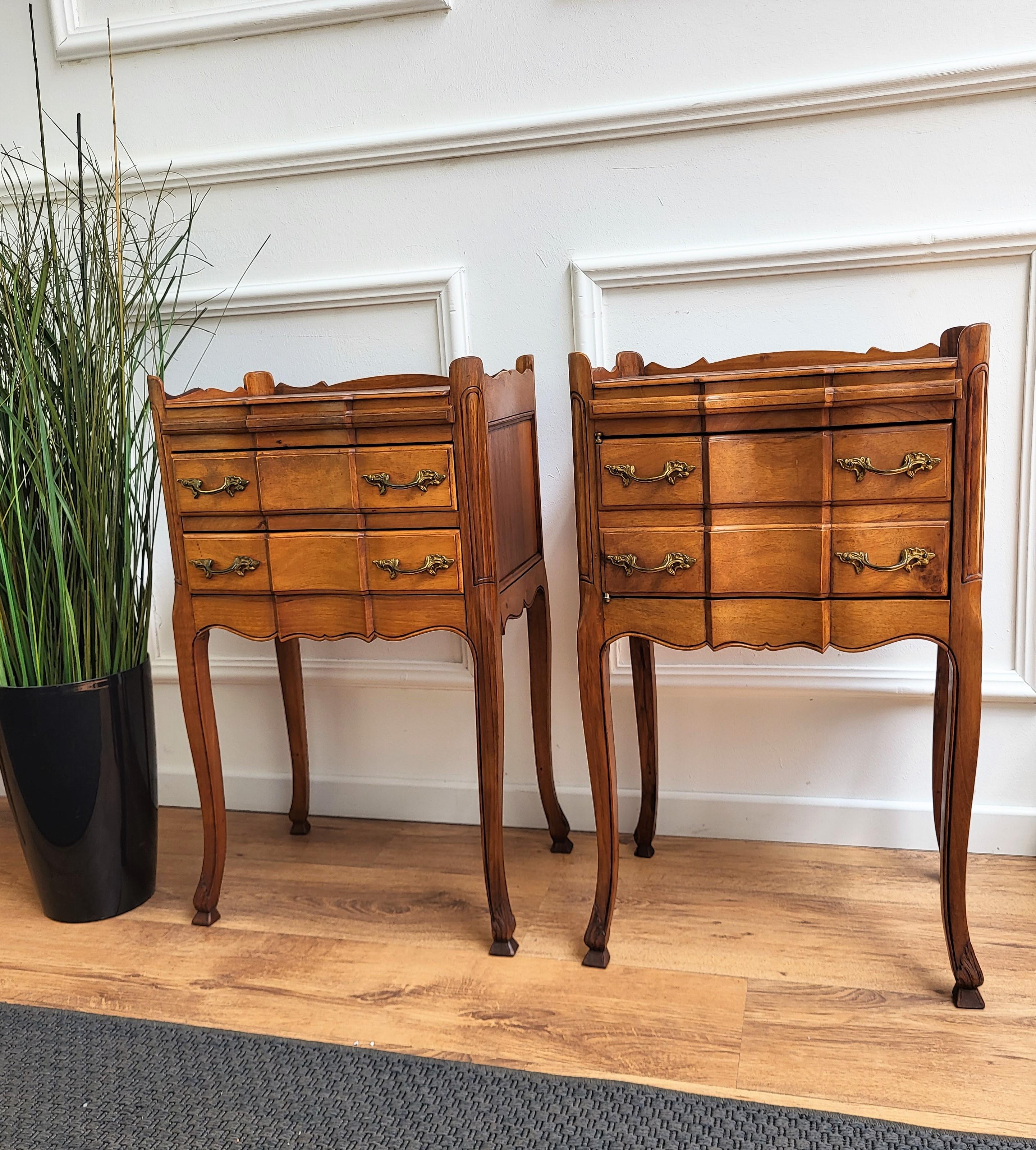 Pair of French Nightstands with Three Drawers and Carbriole Legs 2