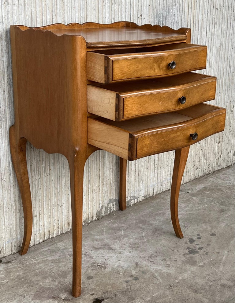Pair of French Nightstands with Three Drawers and Carbriole Legs at