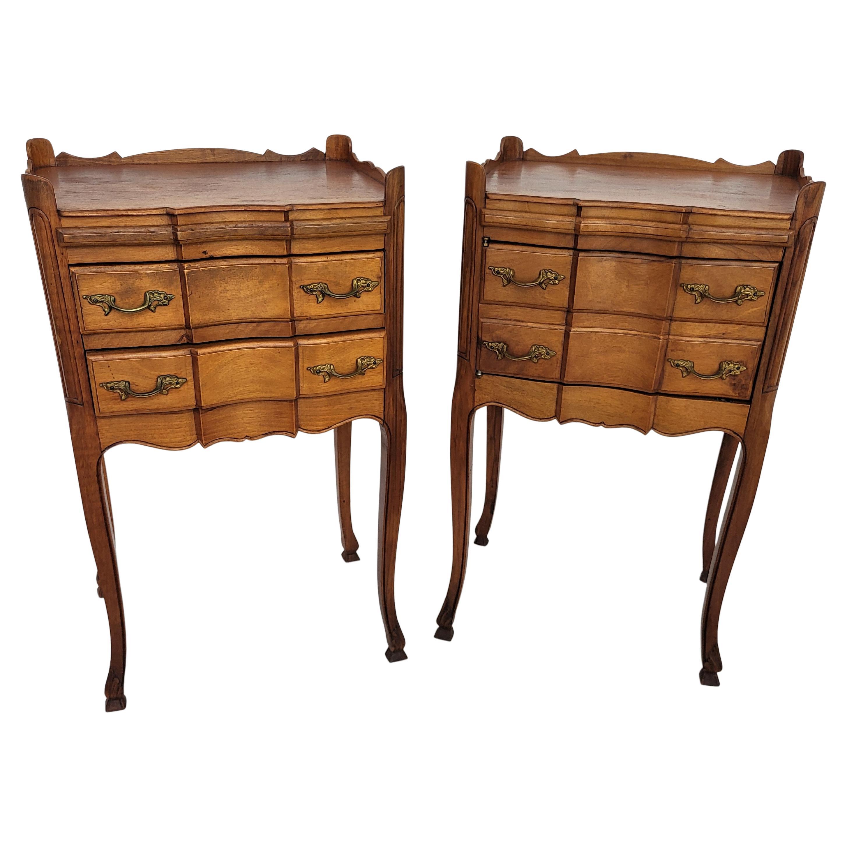 Pair of French Nightstands with Three Drawers and Carbriole Legs