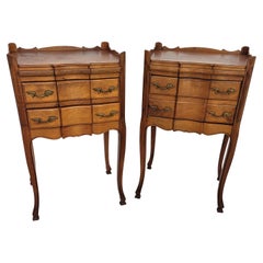 Vintage Pair of French Nightstands with Three Drawers and Carbriole Legs