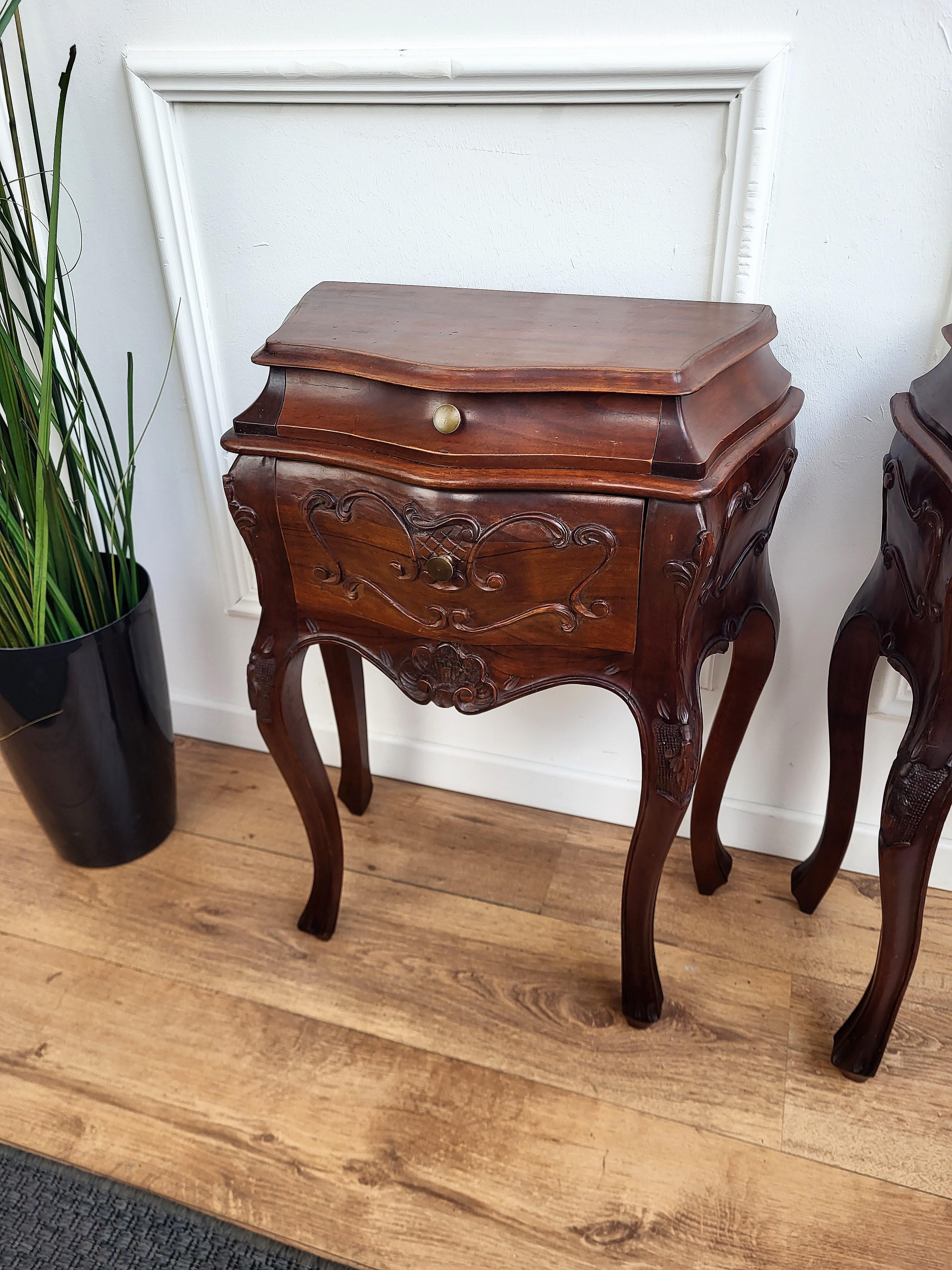 French Provincial Pair of French Nightstands with Two Drawers and Carbriole Legs For Sale
