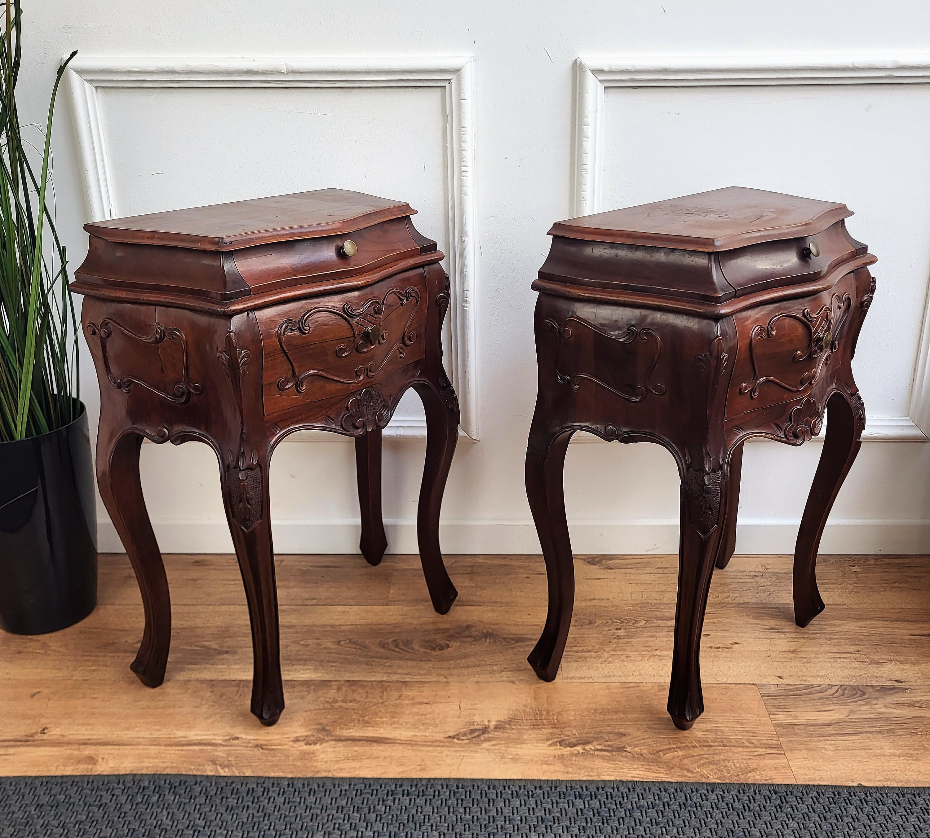 Pair of French Nightstands with Two Drawers and Carbriole Legs For Sale 1