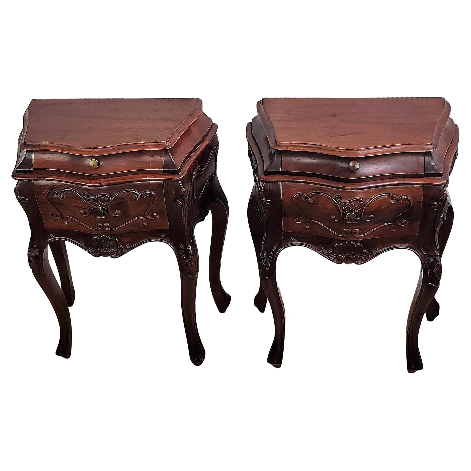 Pair of French Nightstands with Two Drawers and Carbriole Legs