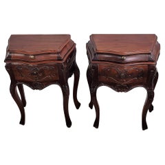 Retro Pair of French Nightstands with Two Drawers and Carbriole Legs