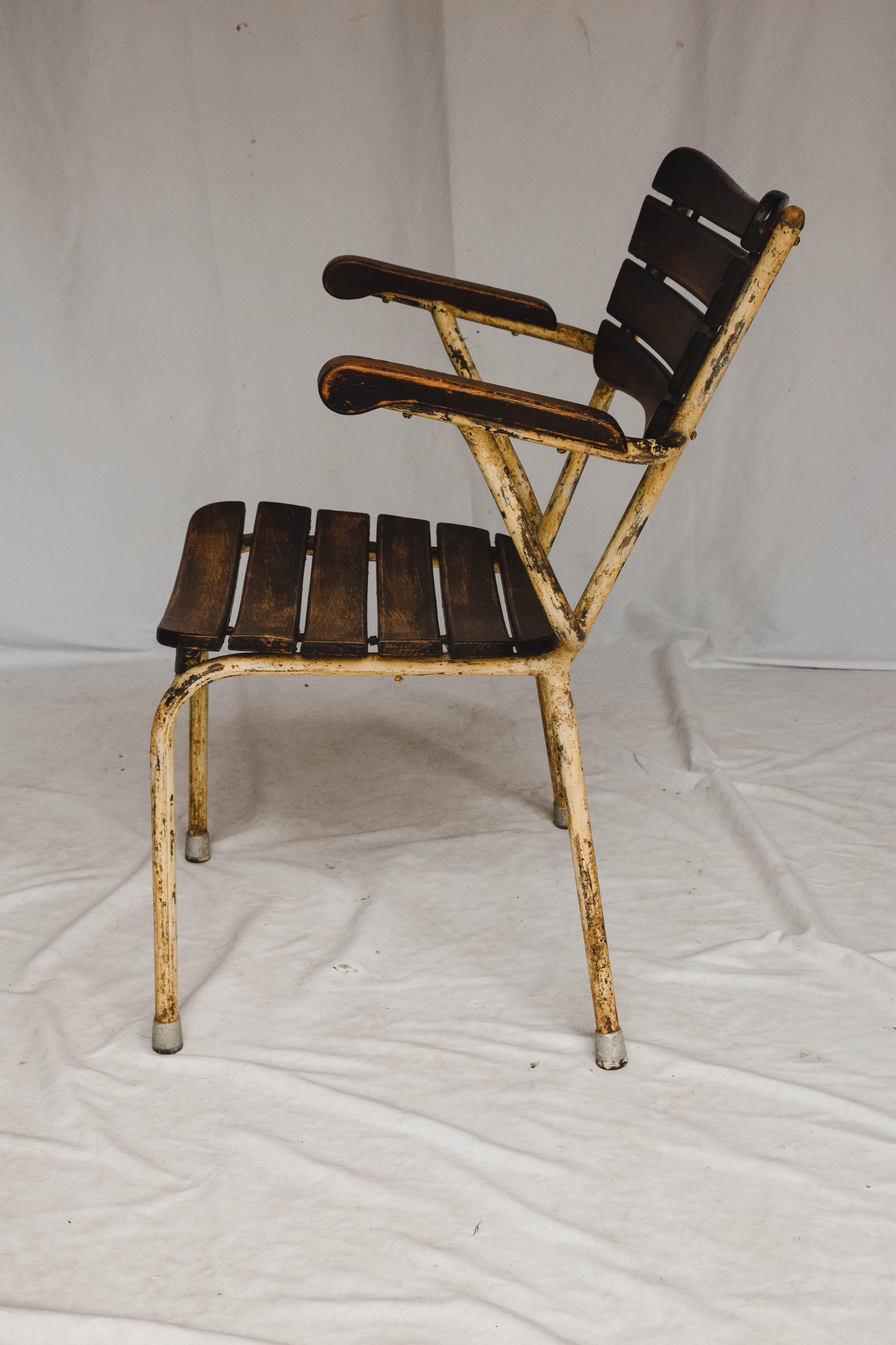 Pair of French Oak and Metal Bistro Chairs 7