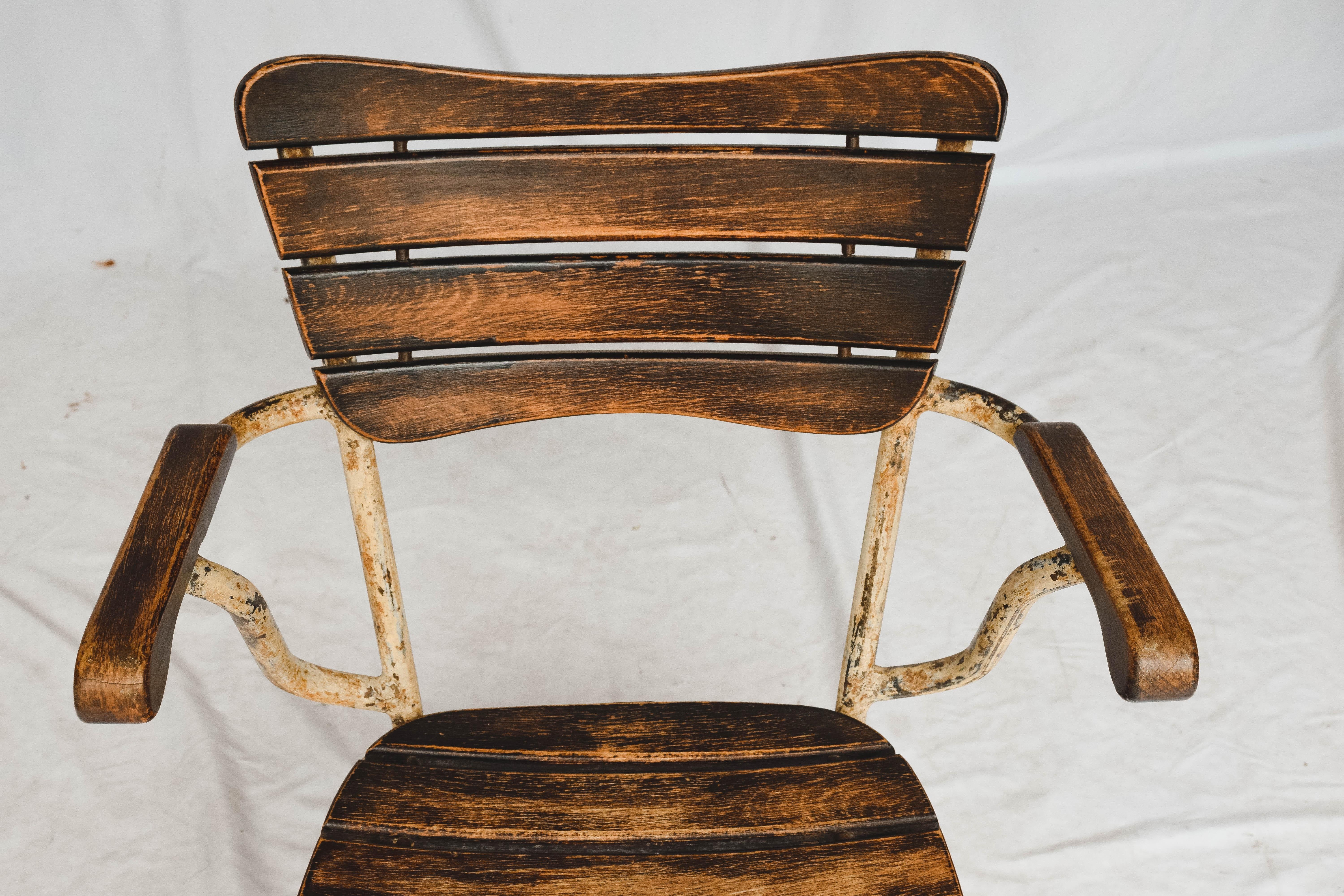 Pair of French Oak and Metal Bistro Chairs 12