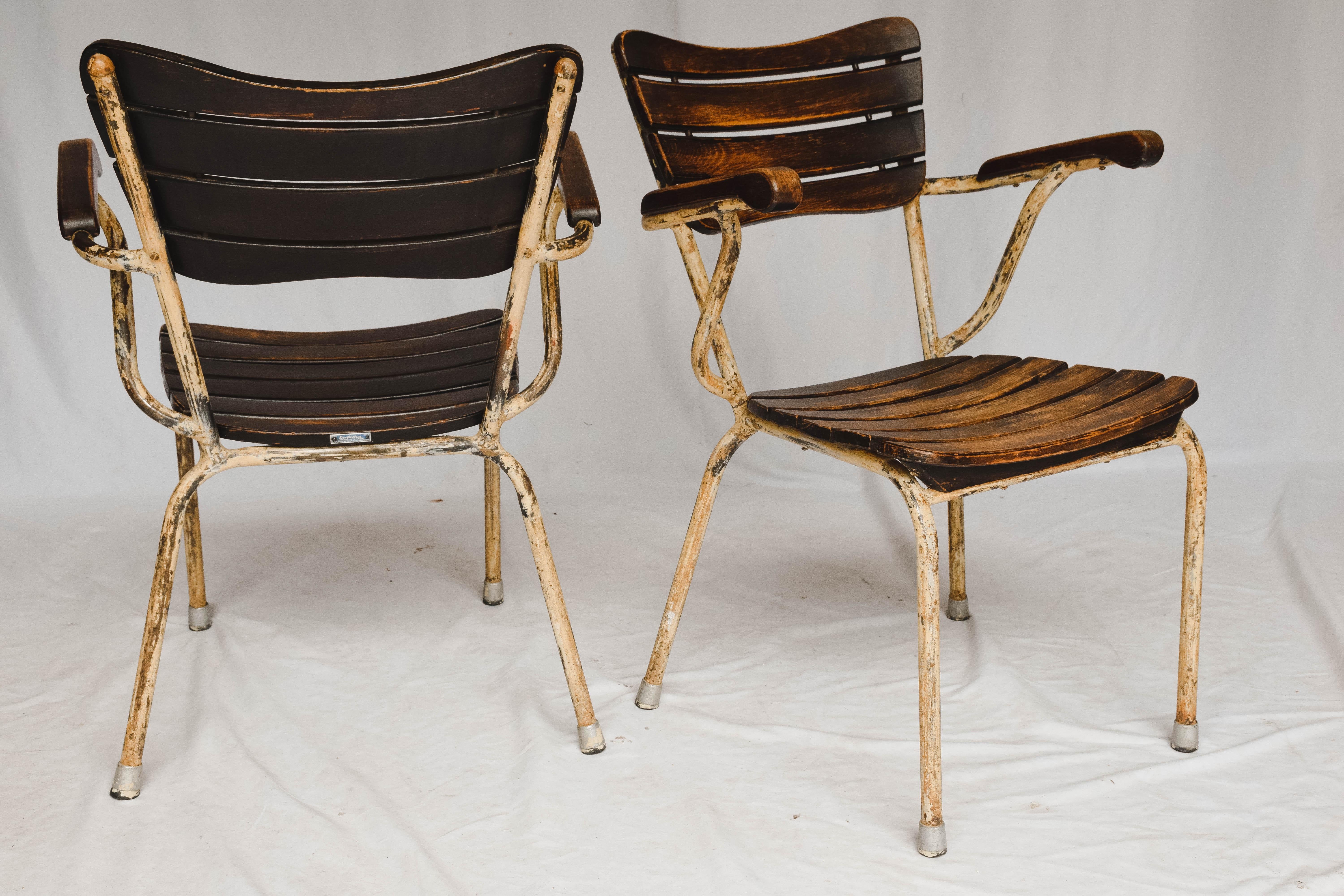 Pair of French Oak and Metal Bistro Chairs 14
