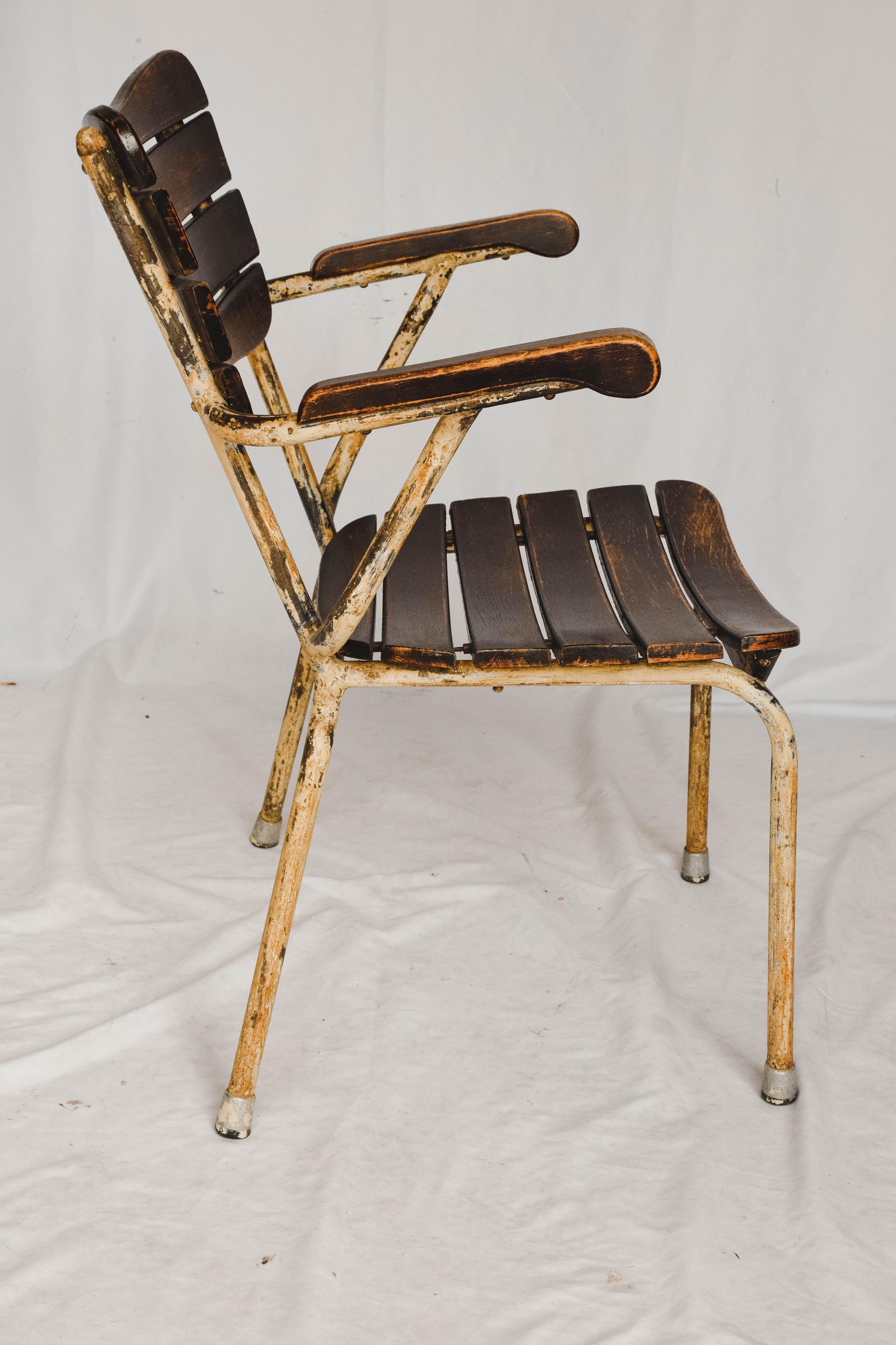 Pair of French Oak and Metal Bistro Chairs 1