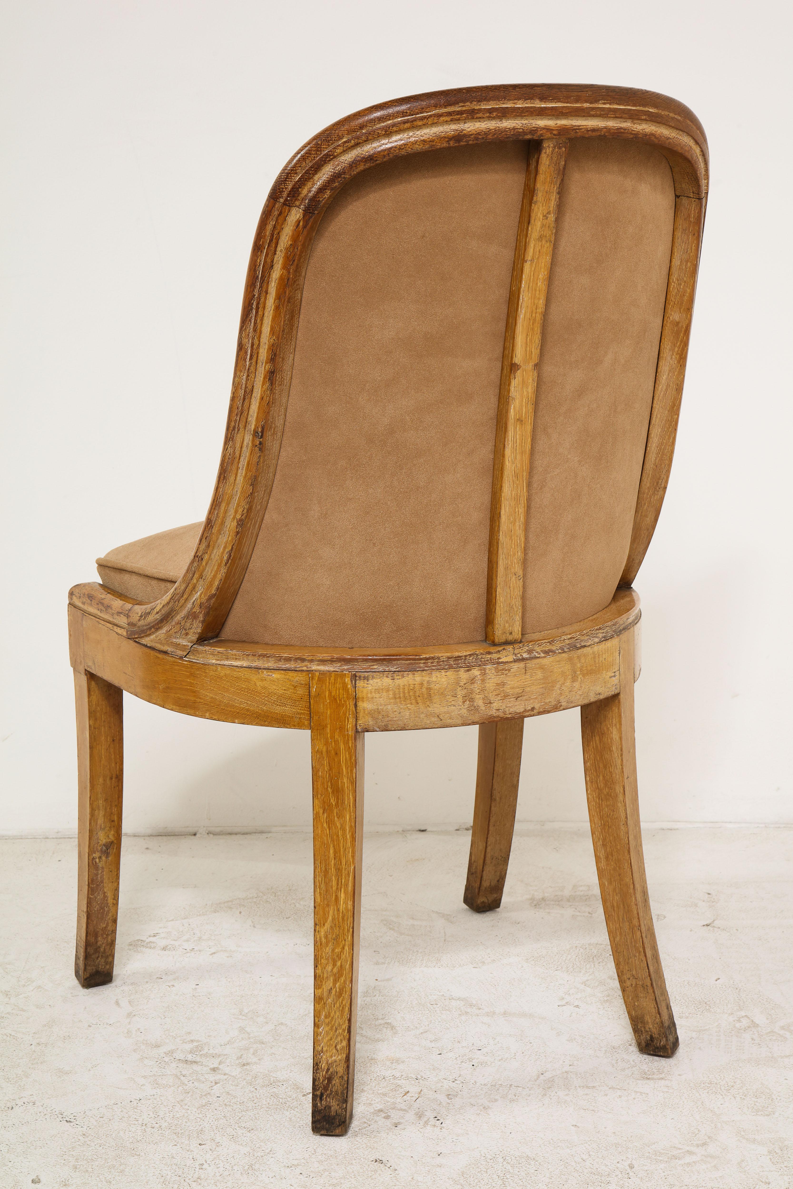 Pair of French Oak and Suede Side Chairs, circa 1930 6