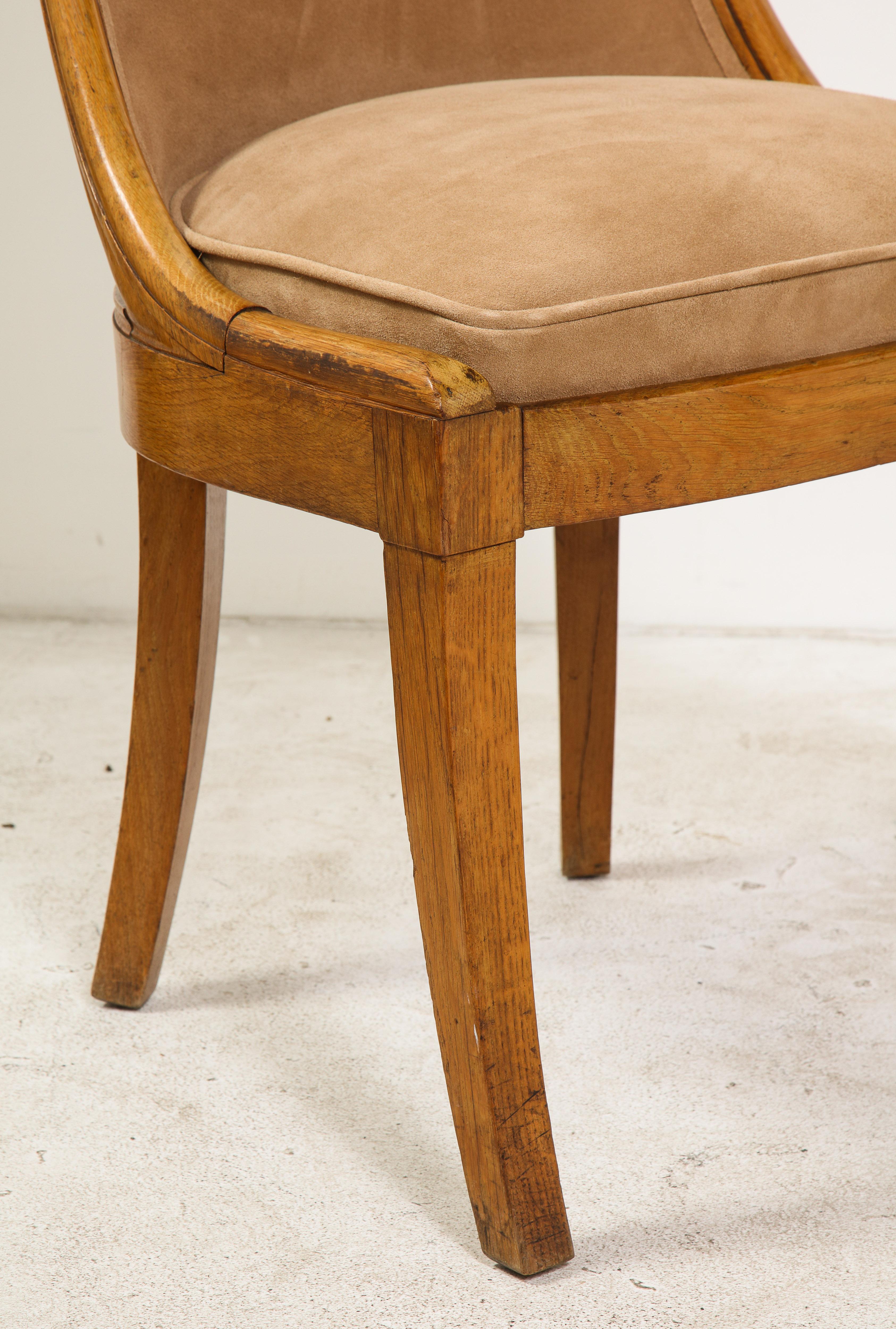 Pair of French Oak and Suede Side Chairs, circa 1930 8