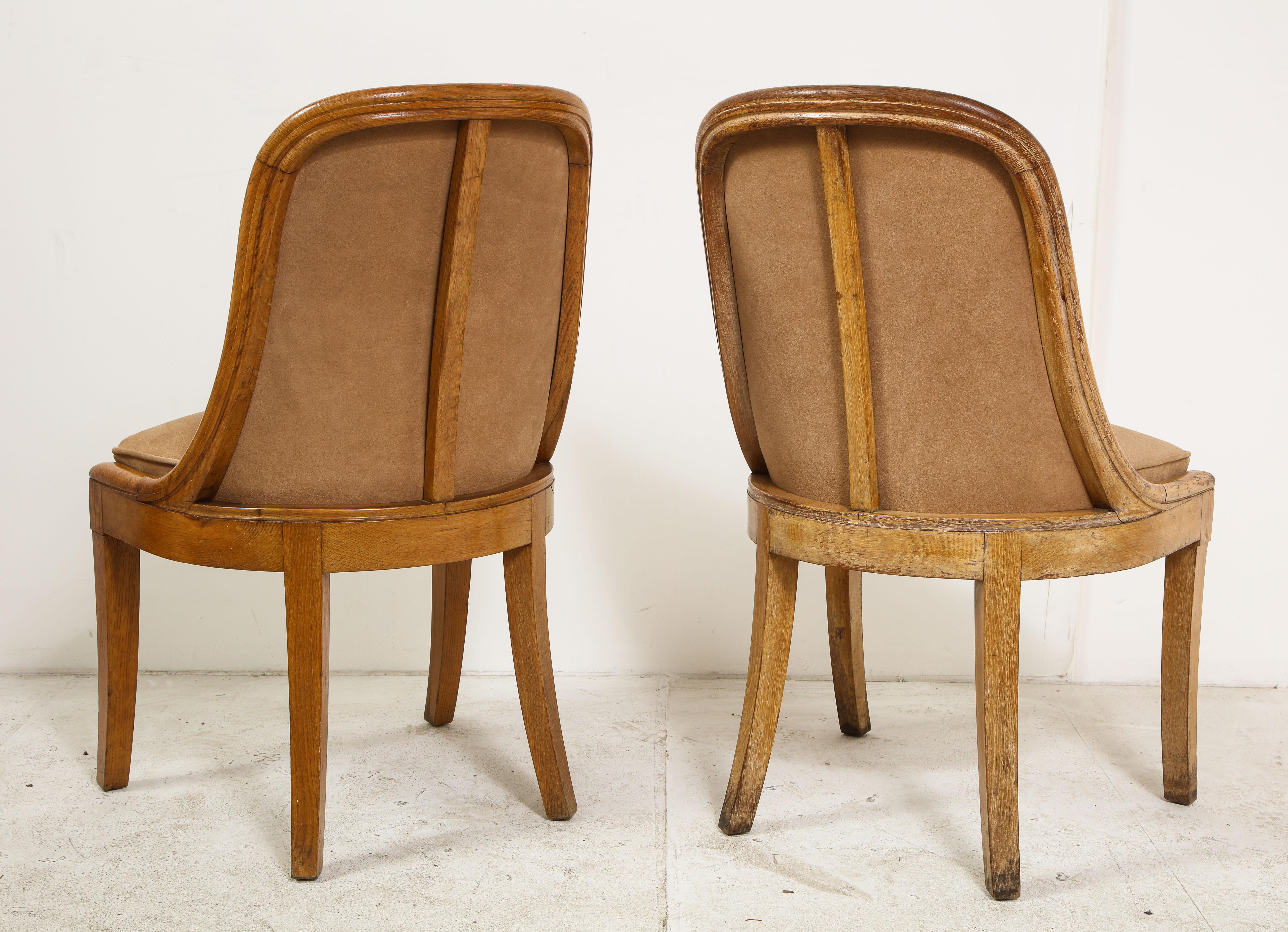 Mid-20th Century Pair of French Oak and Suede Side Chairs, circa 1930