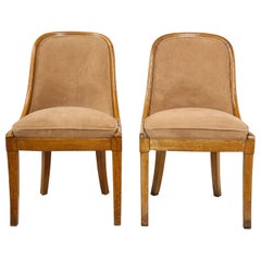 Pair of French Oak and Suede Side Chairs, circa 1930