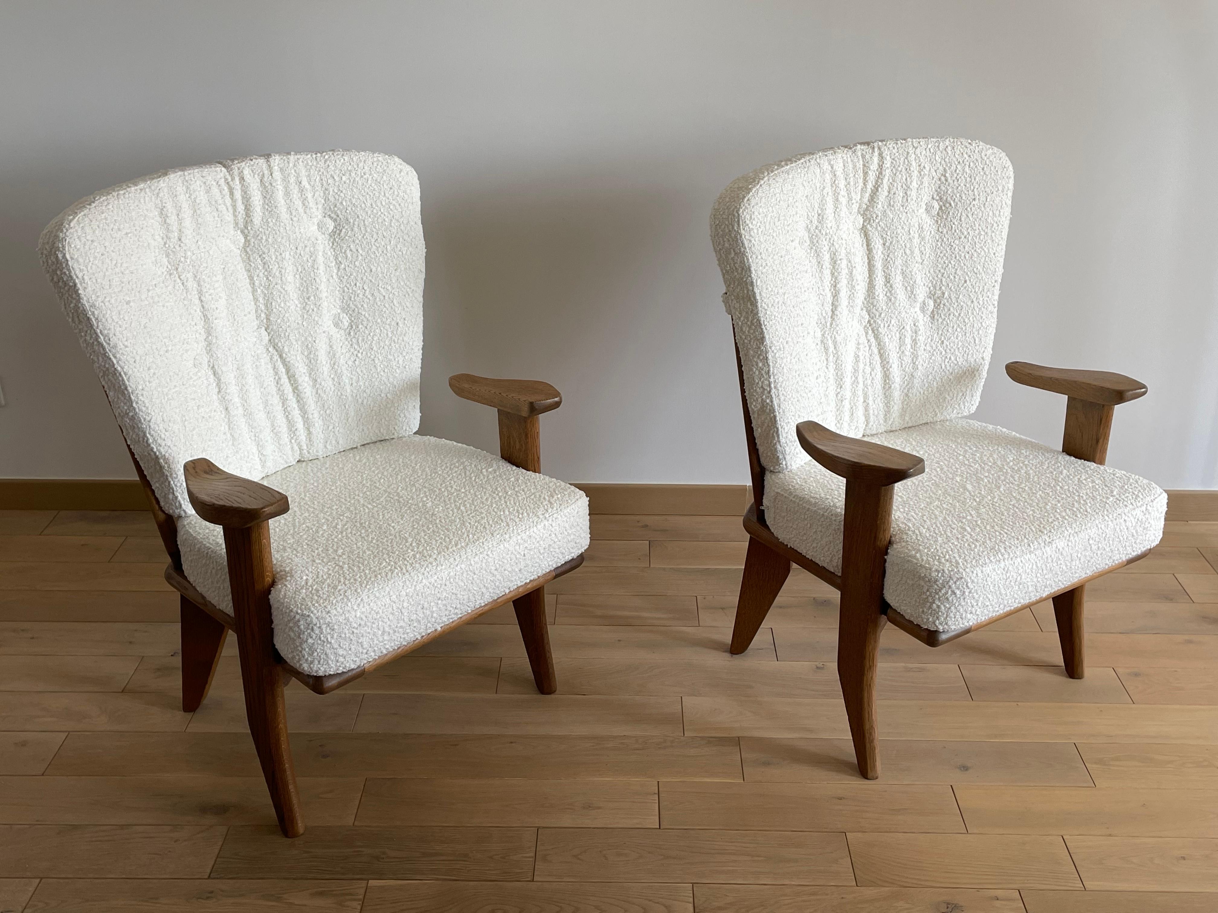 Pair of French Oak Armchairs by Guillerme et Chambron, France, 1960s For Sale 7