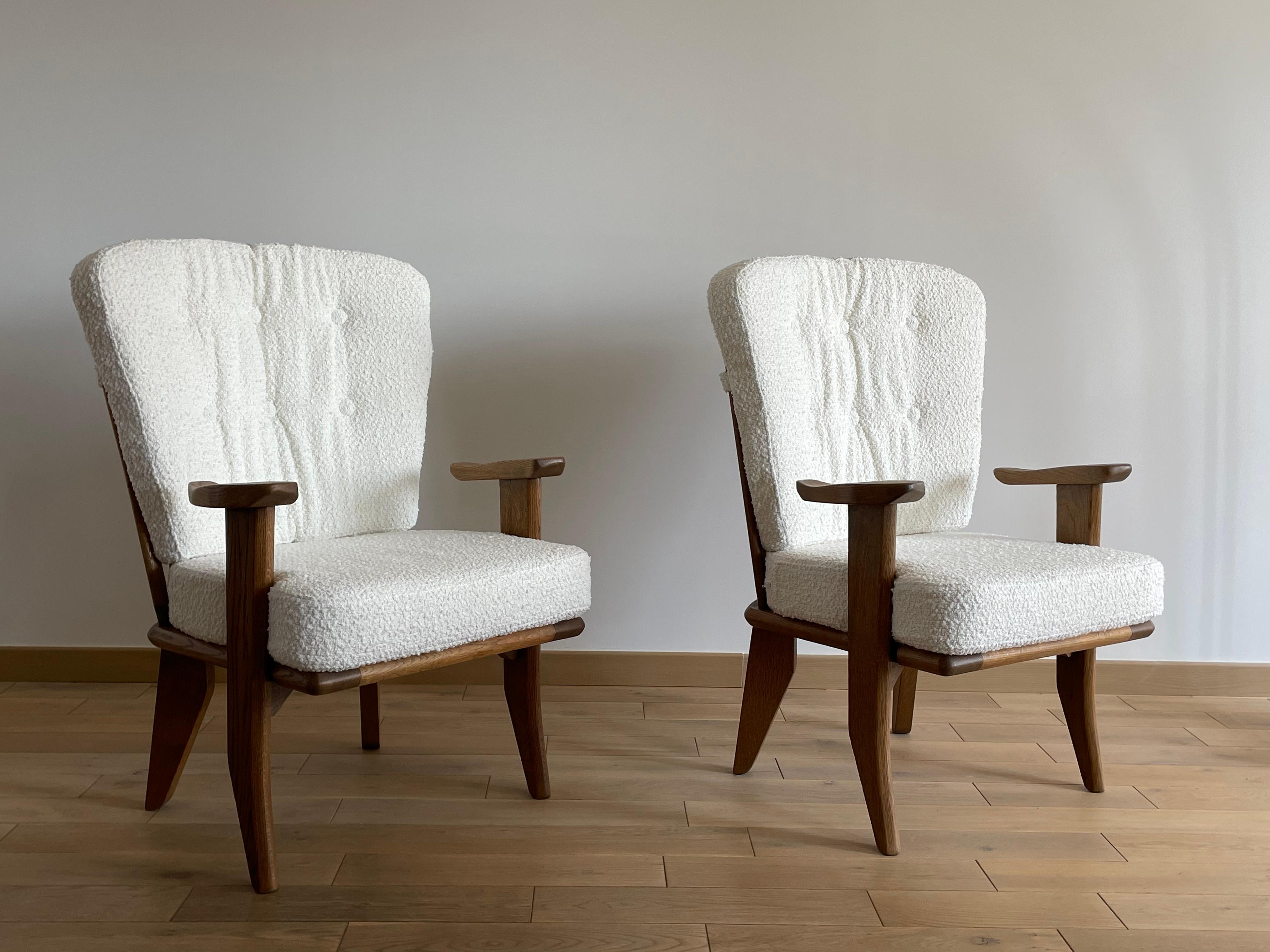 Pair of French Oak Armchairs by Guillerme et Chambron, France, 1960s For Sale 9