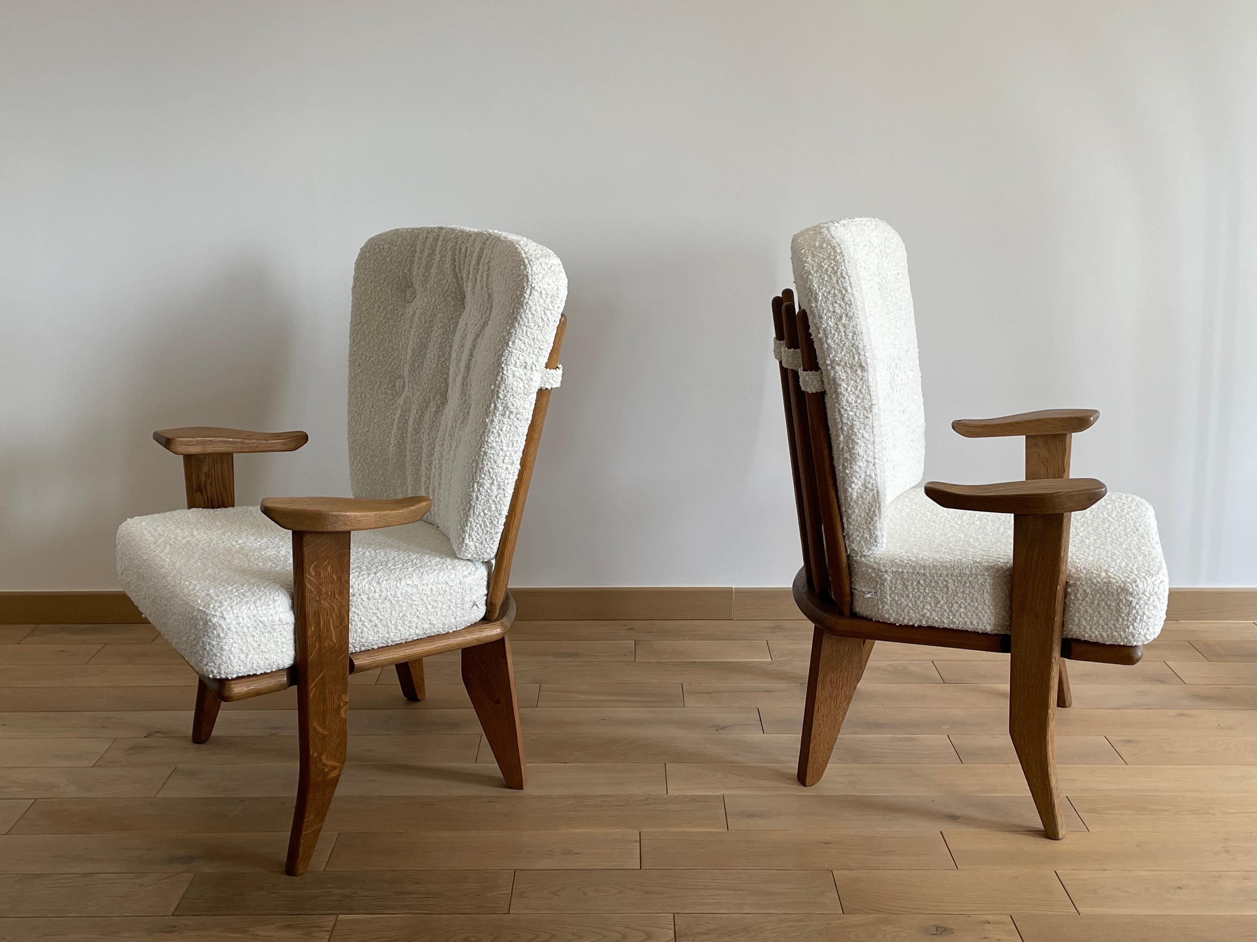 Pair of French Oak Armchairs by Guillerme et Chambron, France, 1960s For Sale 2